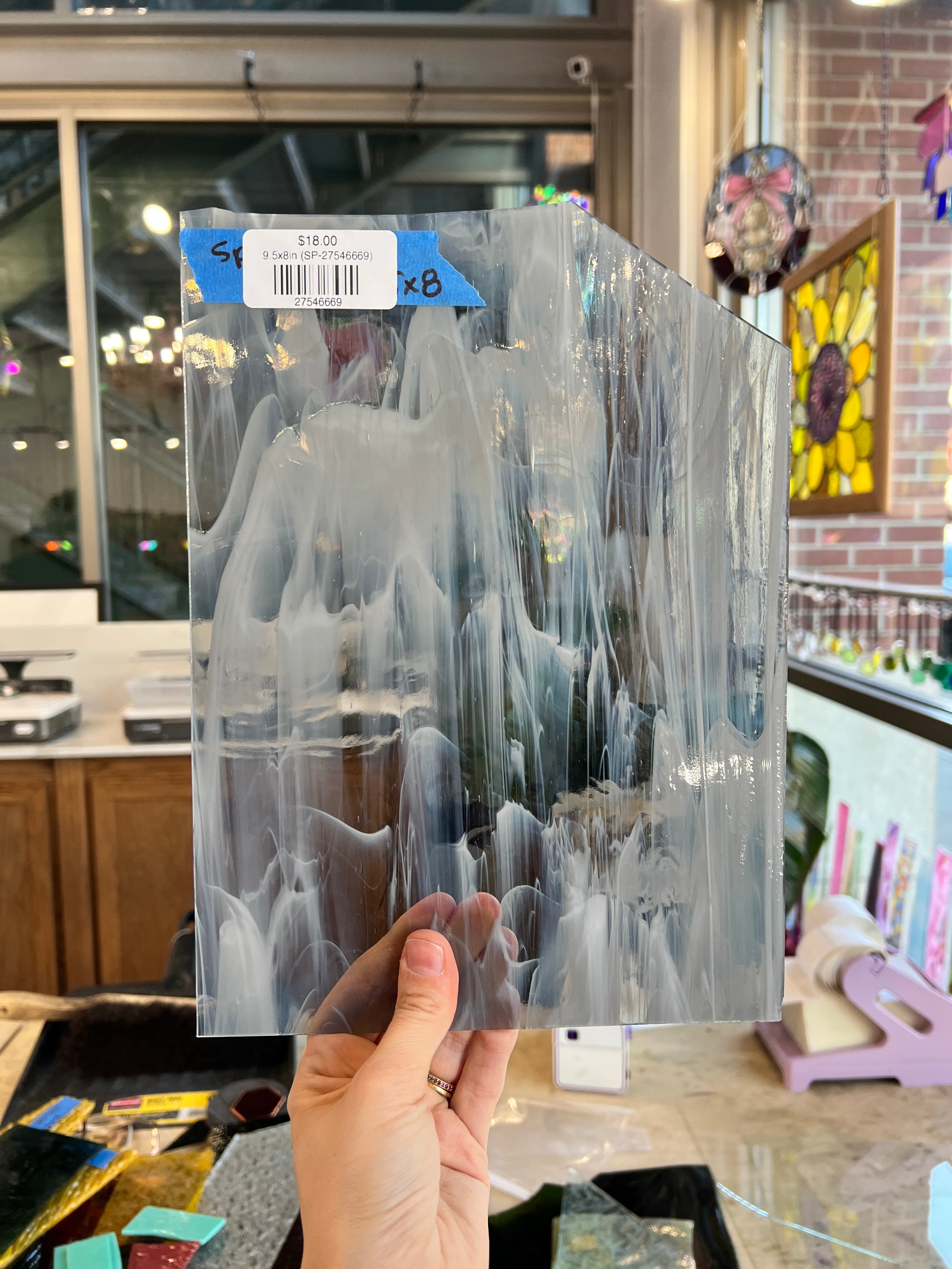 Light Gray Wispy Spectrum Sheet Glass Colorado Glass Works 9.5x8in (SP-27546669)