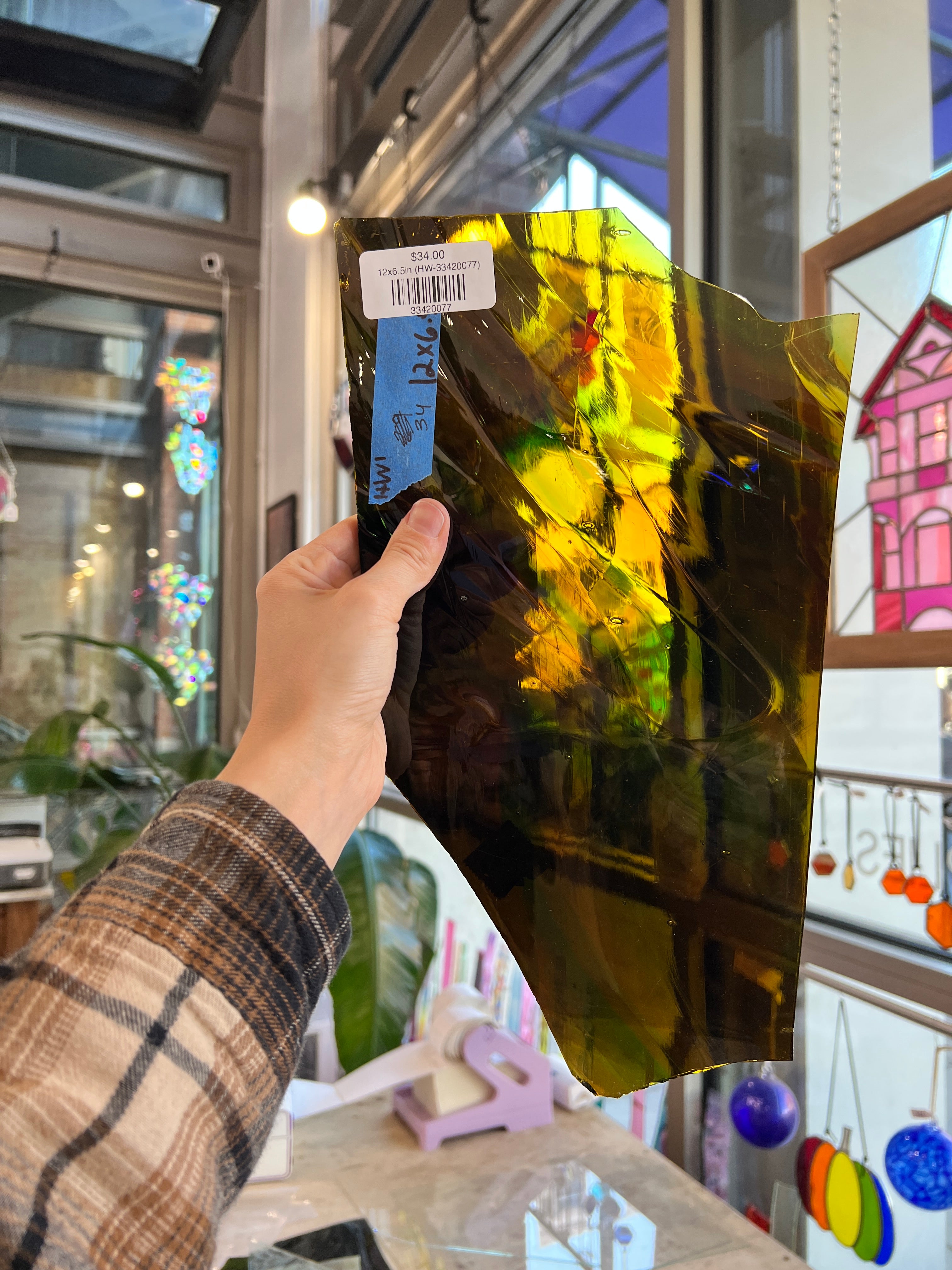 Amber Green Mouth Blown Hartley Wood HW - Hartley Wood Sheet Glass Colorado Glassworks 12x6.5in (HW-33420077)