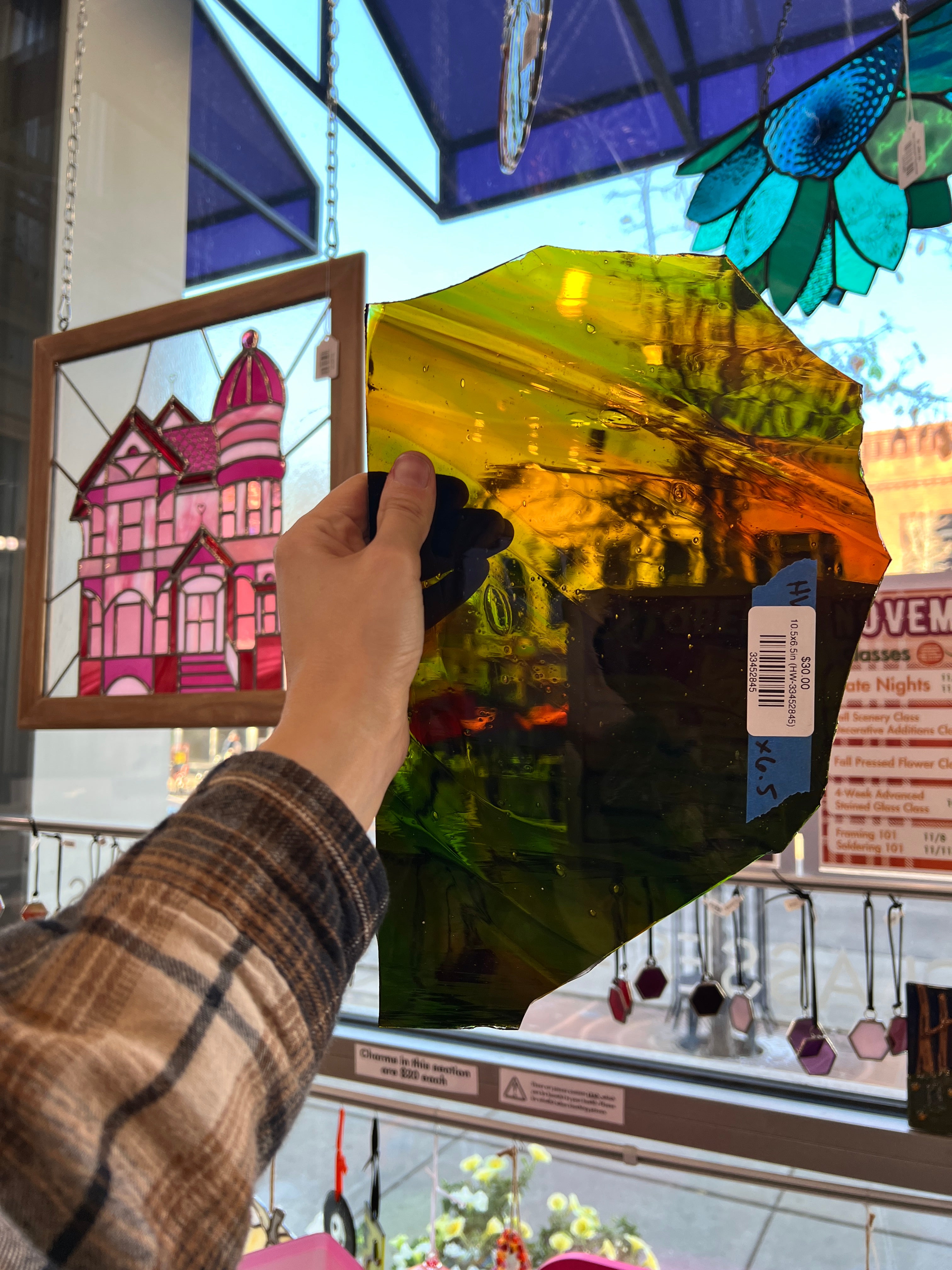 Amber Green Mouth Blown Hartley Wood HW - Hartley Wood Sheet Glass Colorado Glassworks 10.5x6.5in (HW-33452845)