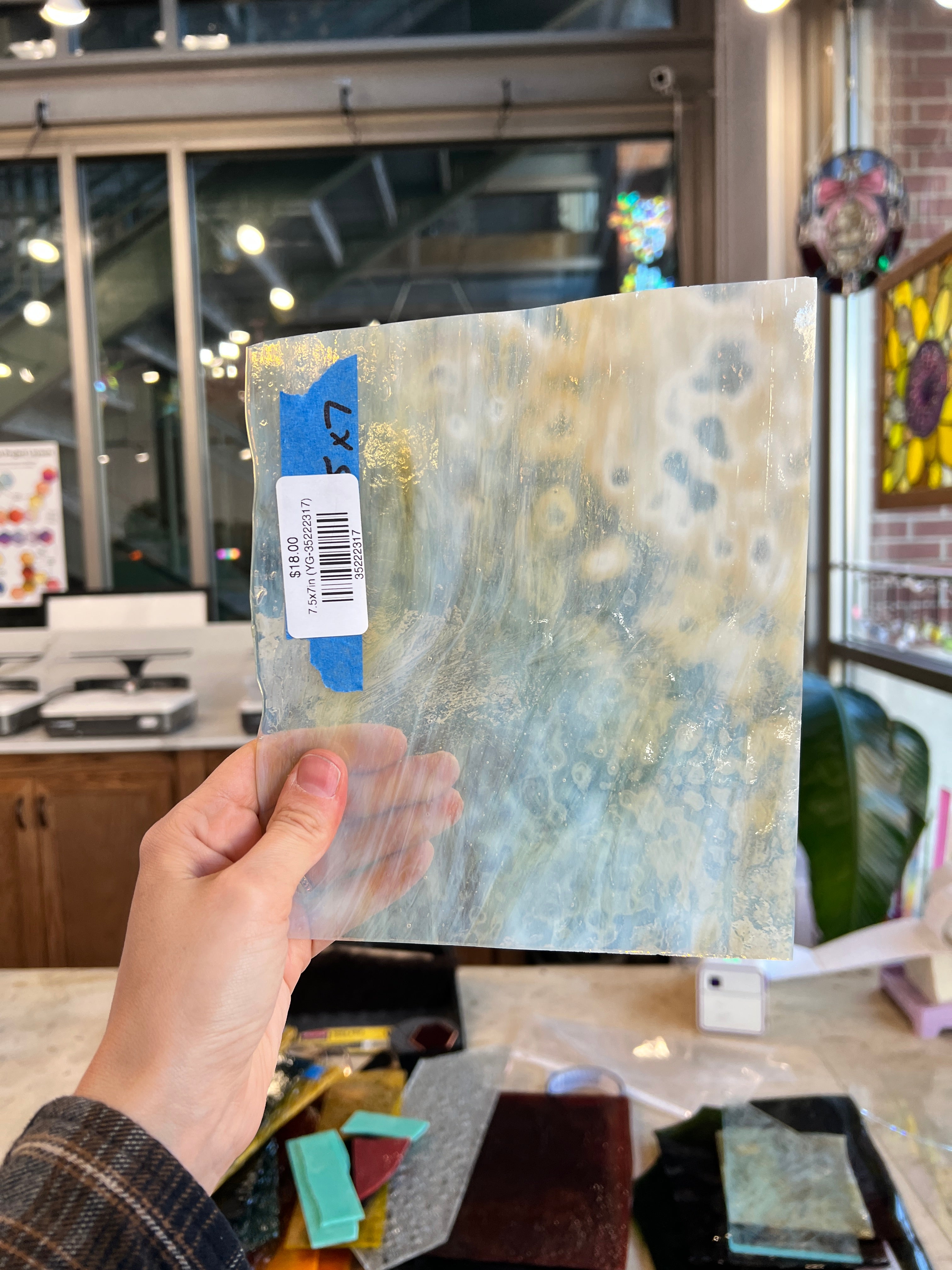 Beige Transparent Wispy Mottled Youghiogheny Sheet Glass Youghiogheny