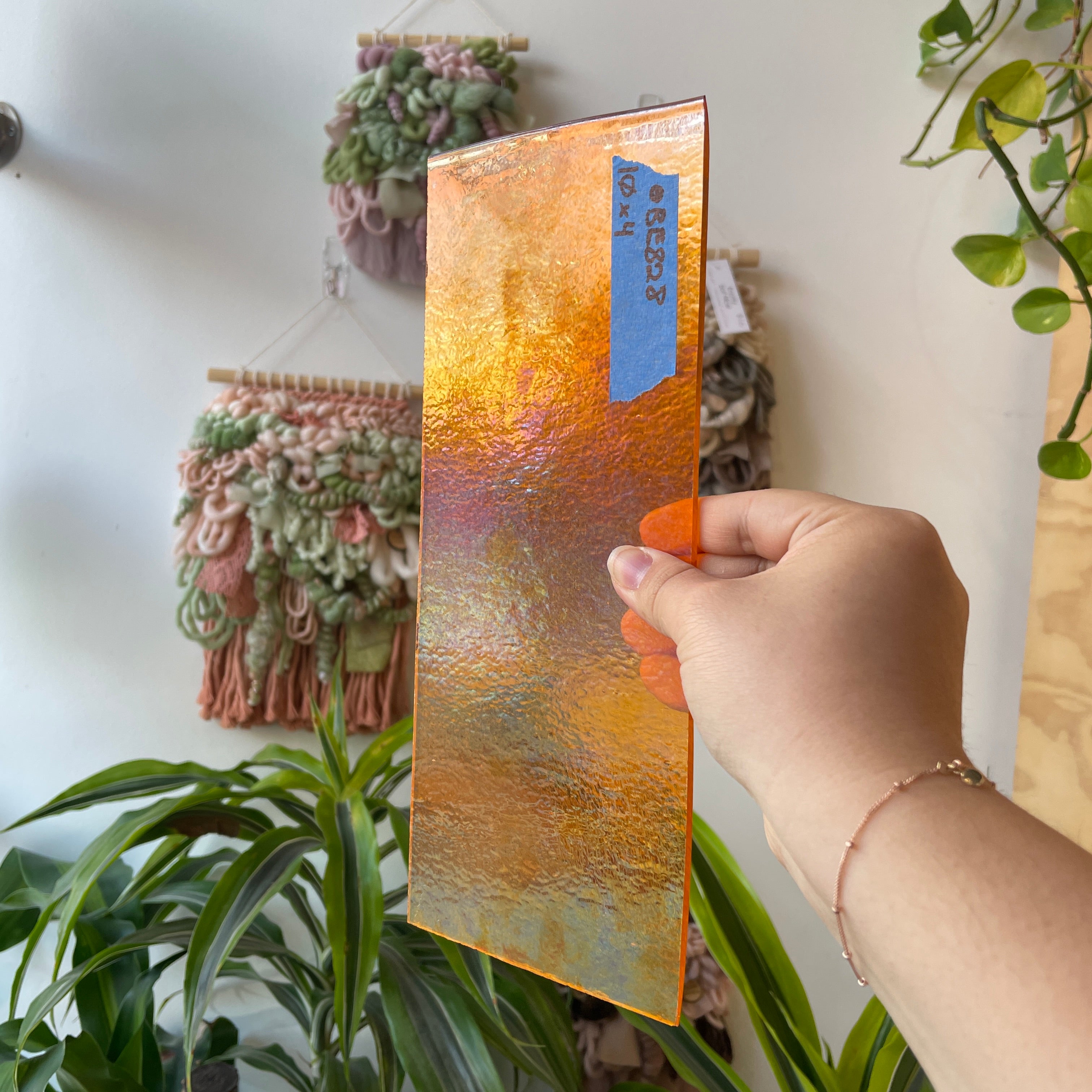 Orange Transparent Iridescent Bullseye Fusible 90 COE Sheet Glass Colorado Glassworks BE828 (10x4in)
