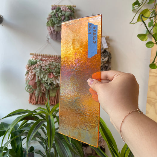 Orange Transparent Iridescent Bullseye Fusible 90 COE Sheet Glass Colorado Glassworks BE828 (10x4in)