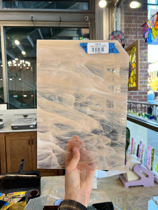 Peach White Wispy Transparent Spectrum Sheet Glass Colorado Glassworks 12x8.5in (SP-41153325)