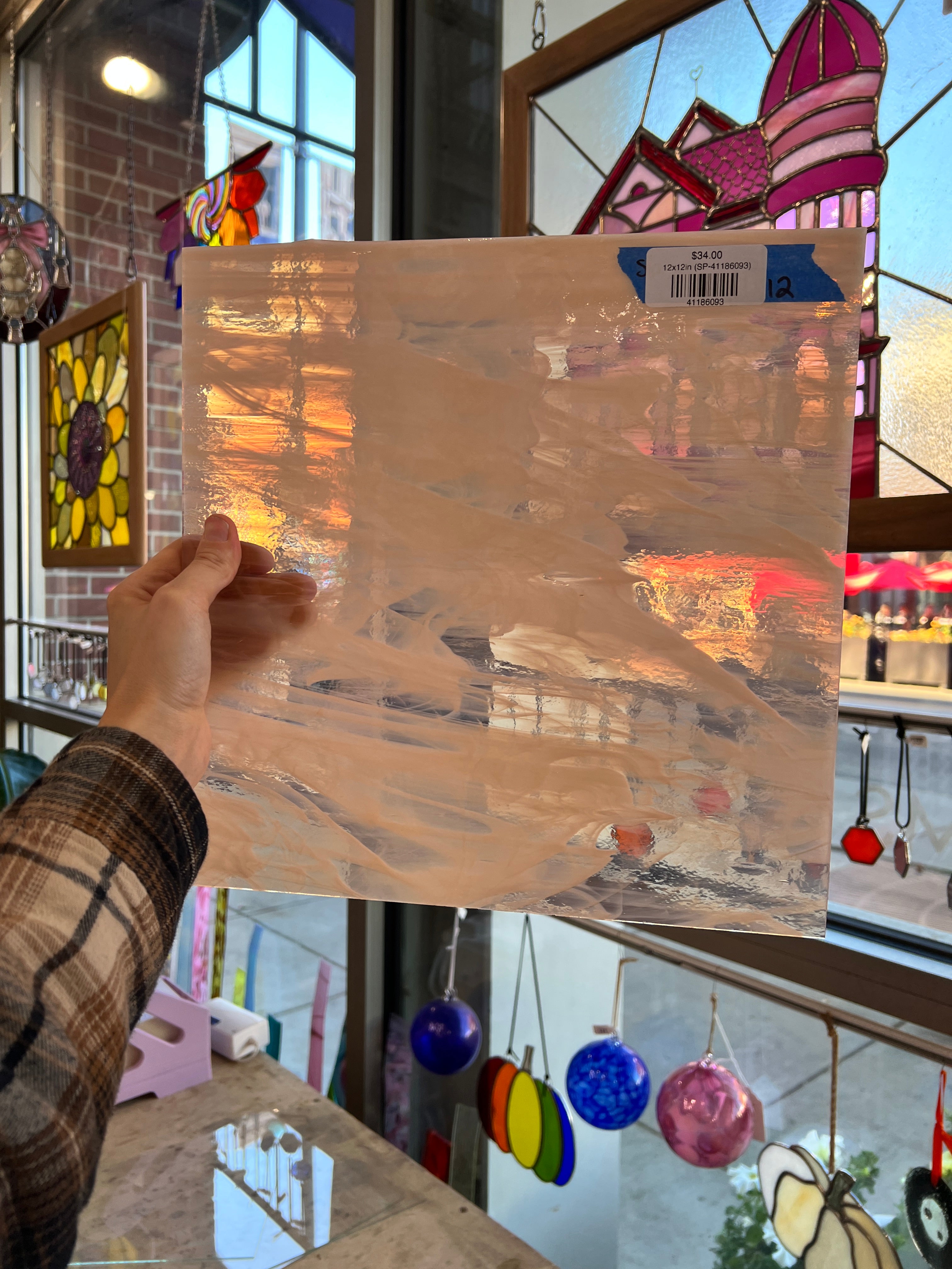 Peach White Wispy Transparent Spectrum Sheet Glass Colorado Glassworks