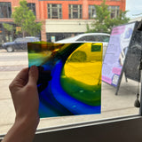 Rainbow Swirl Mouth Blown Lamberts Sheet Glass Colorado Glassworks LA272 6.5x6.5in SCRATCH)  