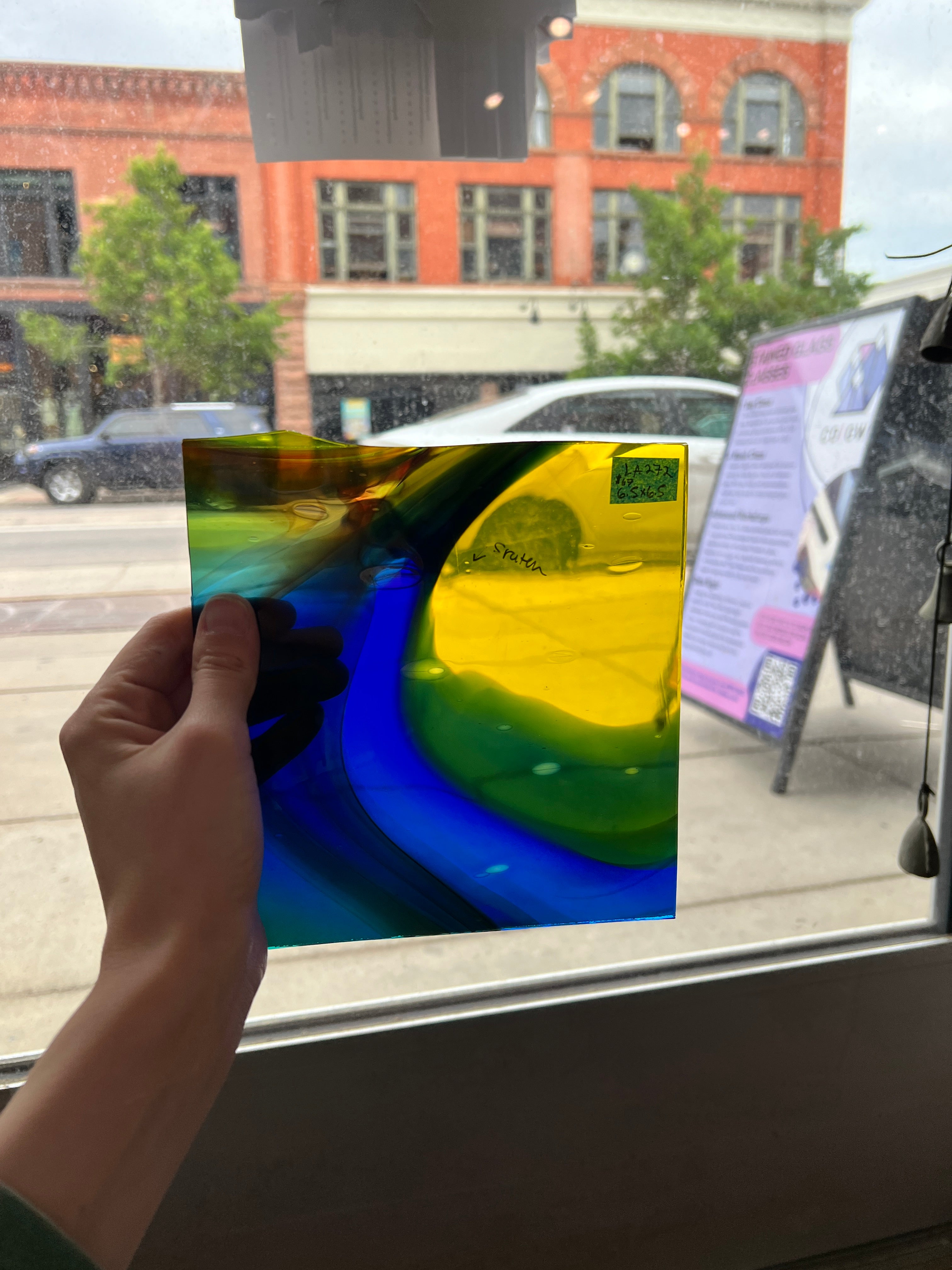 Rainbow Swirl Mouth Blown Lamberts Sheet Glass Colorado Glassworks LA272 6.5x6.5in SCRATCH)  