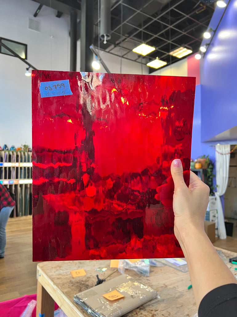 Ruby Red Waterglass Oceanside Fusible 96 COE Sheet Glass Colorado Glassworks OS759 (12x10.5in)  