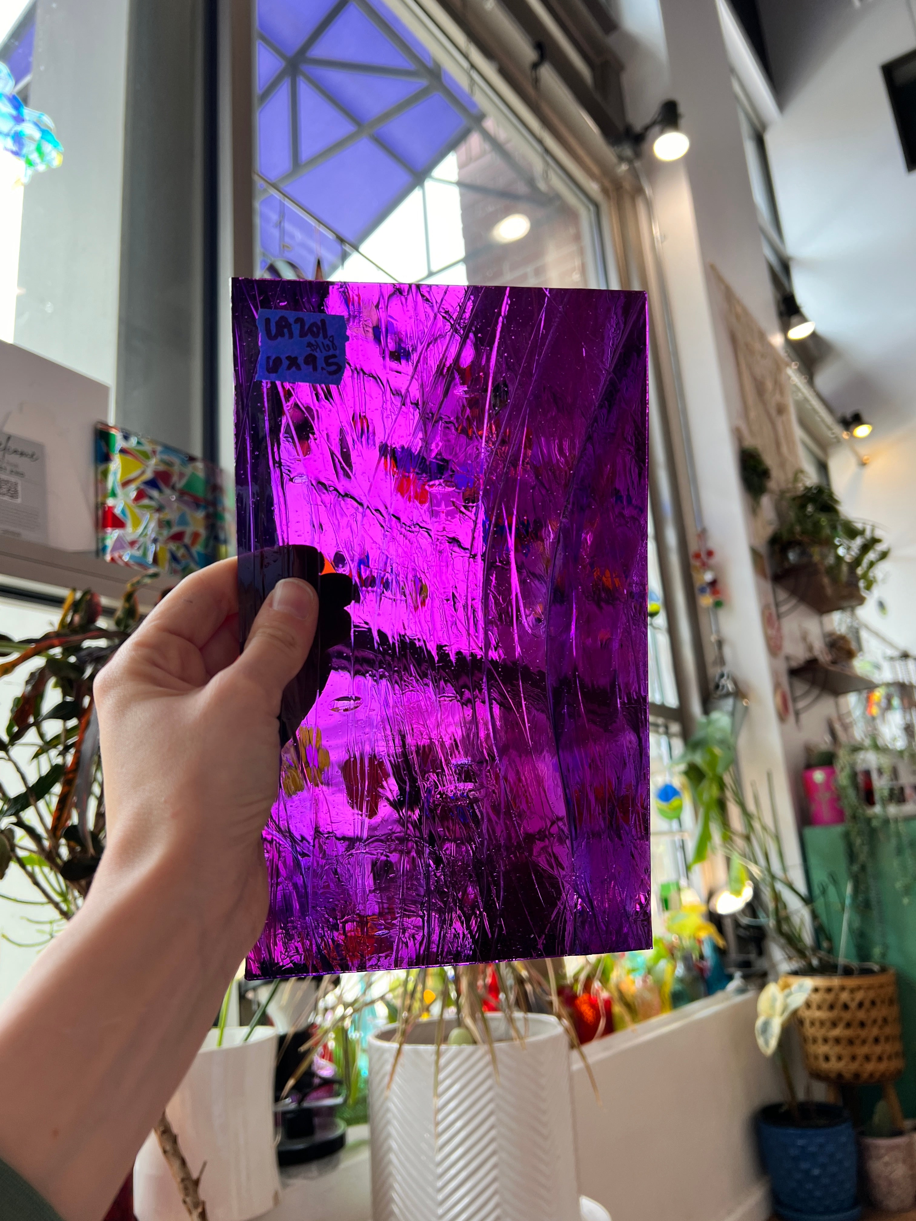 Purple Pink Reamy Mouth Blown Lamberts Sheet Glass Colorado Glassworks LA201 (9.5X6in)  