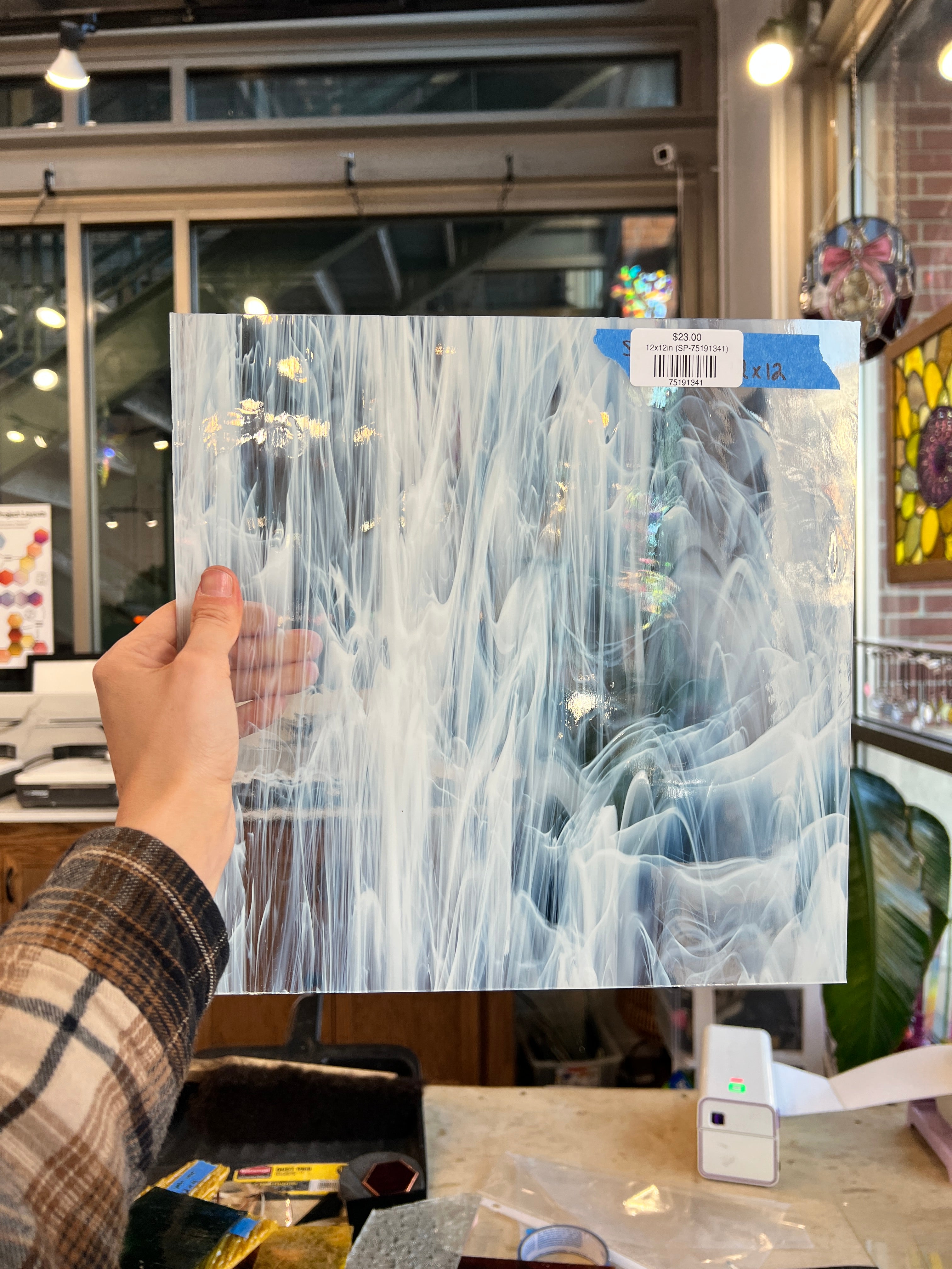 White and Clear Wispy Spectrum Sheet Glass Colorado Glassworks 12x12in (SP-75191341)