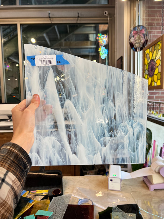 White and Clear Wispy Spectrum Sheet Glass Colorado Glassworks 9.5x12in (SP-75224109)