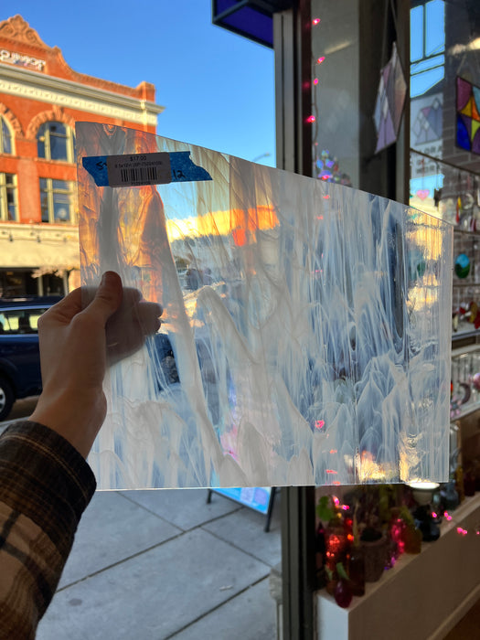 White and Clear Wispy Spectrum Sheet Glass Colorado Glassworks