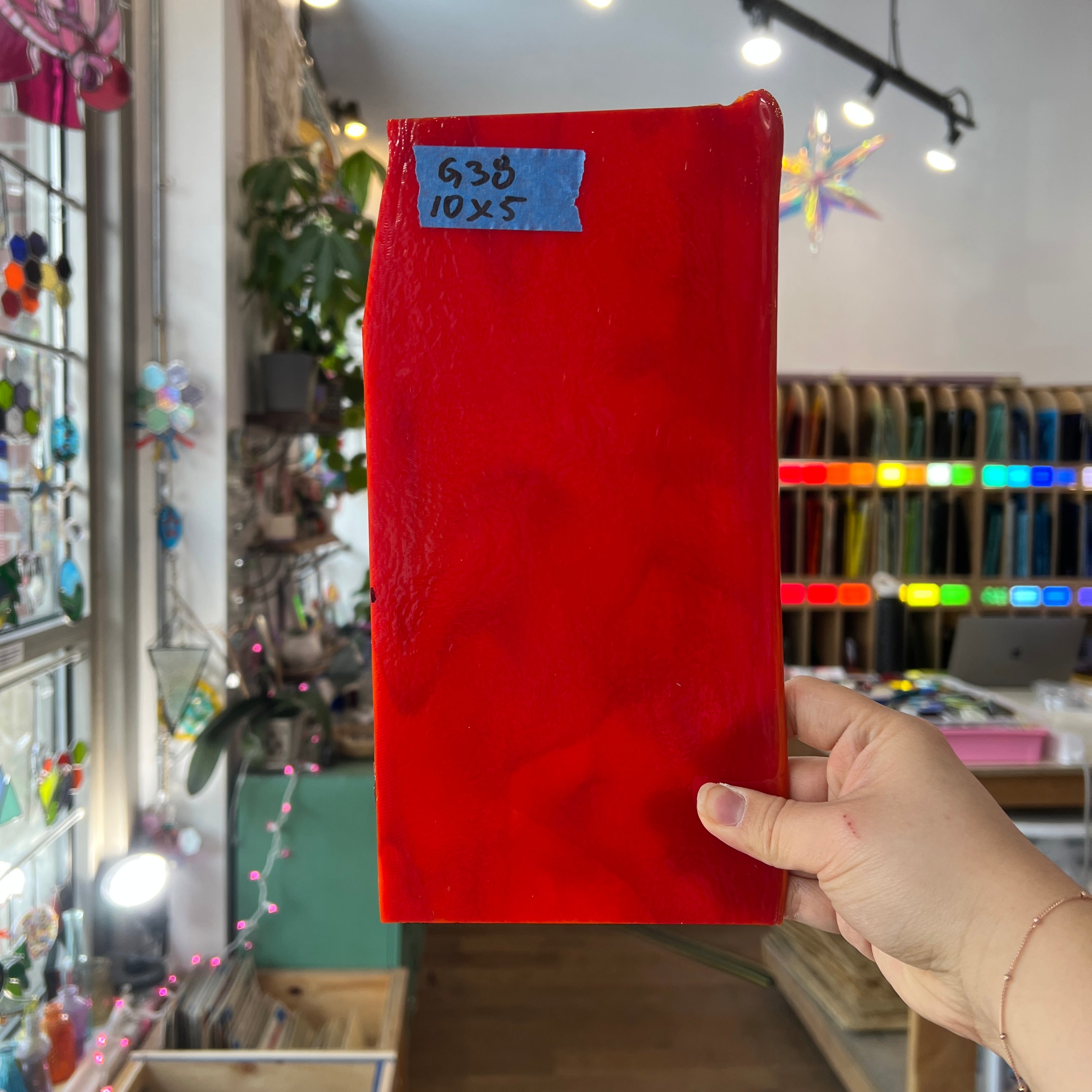 Red Opal Bullseye Fusible 90 COE Sheet Glass Colorado Glassworks 10x5in (BE-55593261)