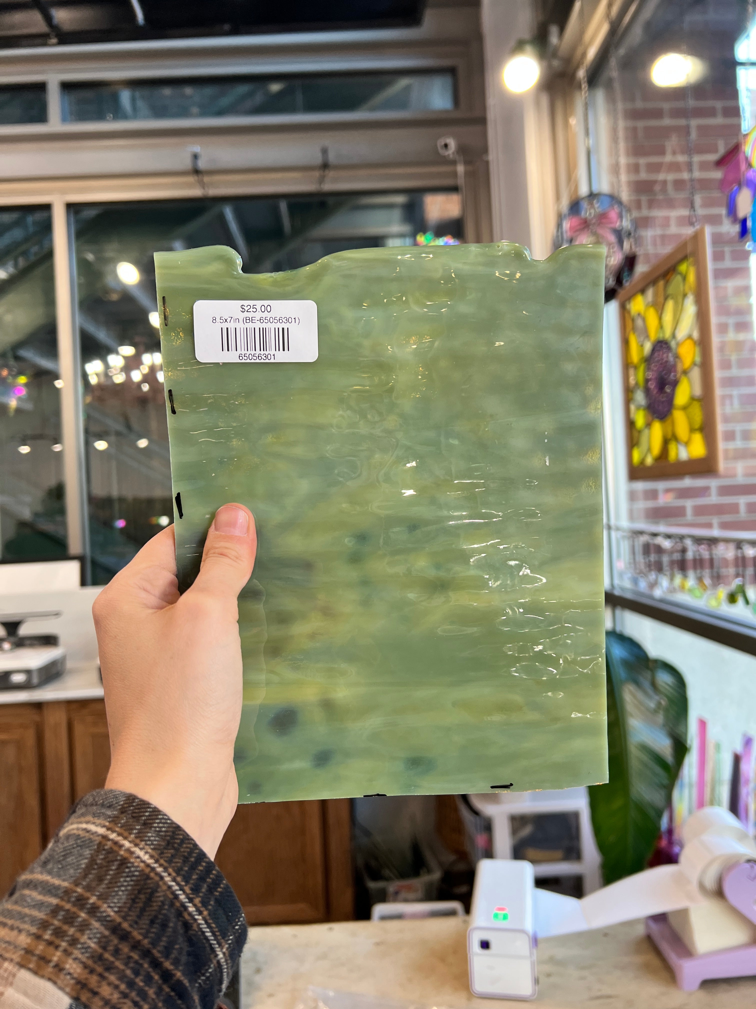 Mossy Dappled Green Mottled Bullseye Sheet Glass Colorado Glassworks 8.5x7in (BE-65056301)