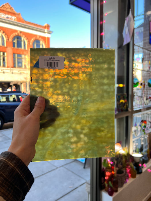 Mossy Dappled Green Mottled Bullseye Sheet Glass Colorado Glassworks