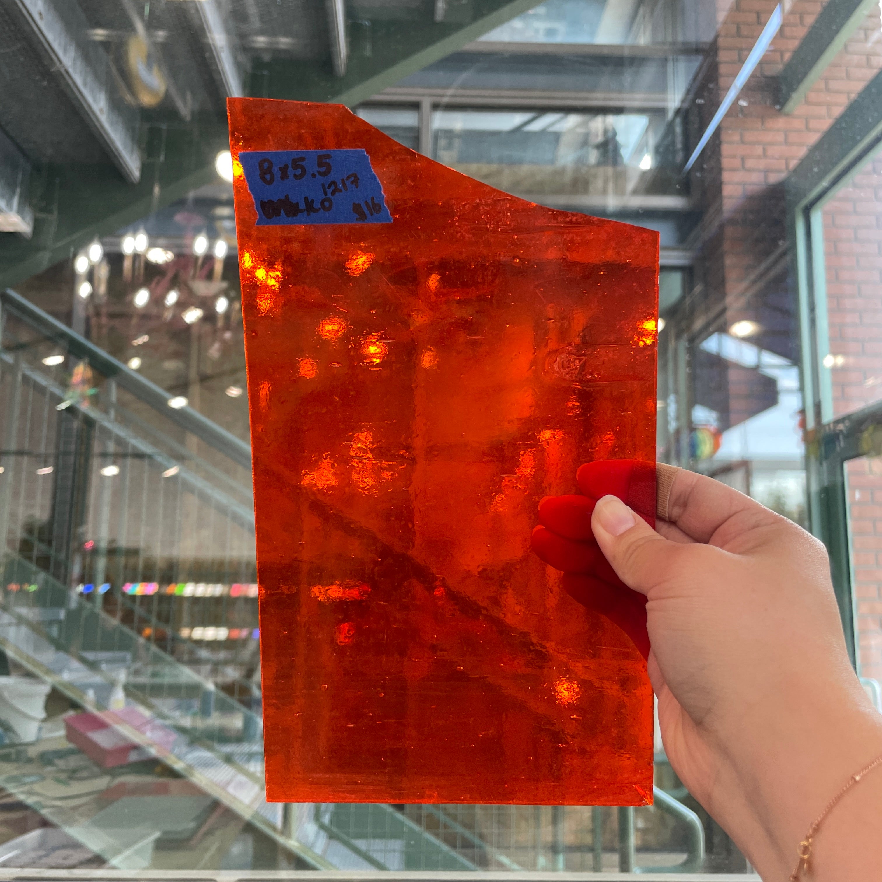Red-Orange Transparent Kokomo Sheet Glass Colorado Glassworks KO1217 (8x5.5in)