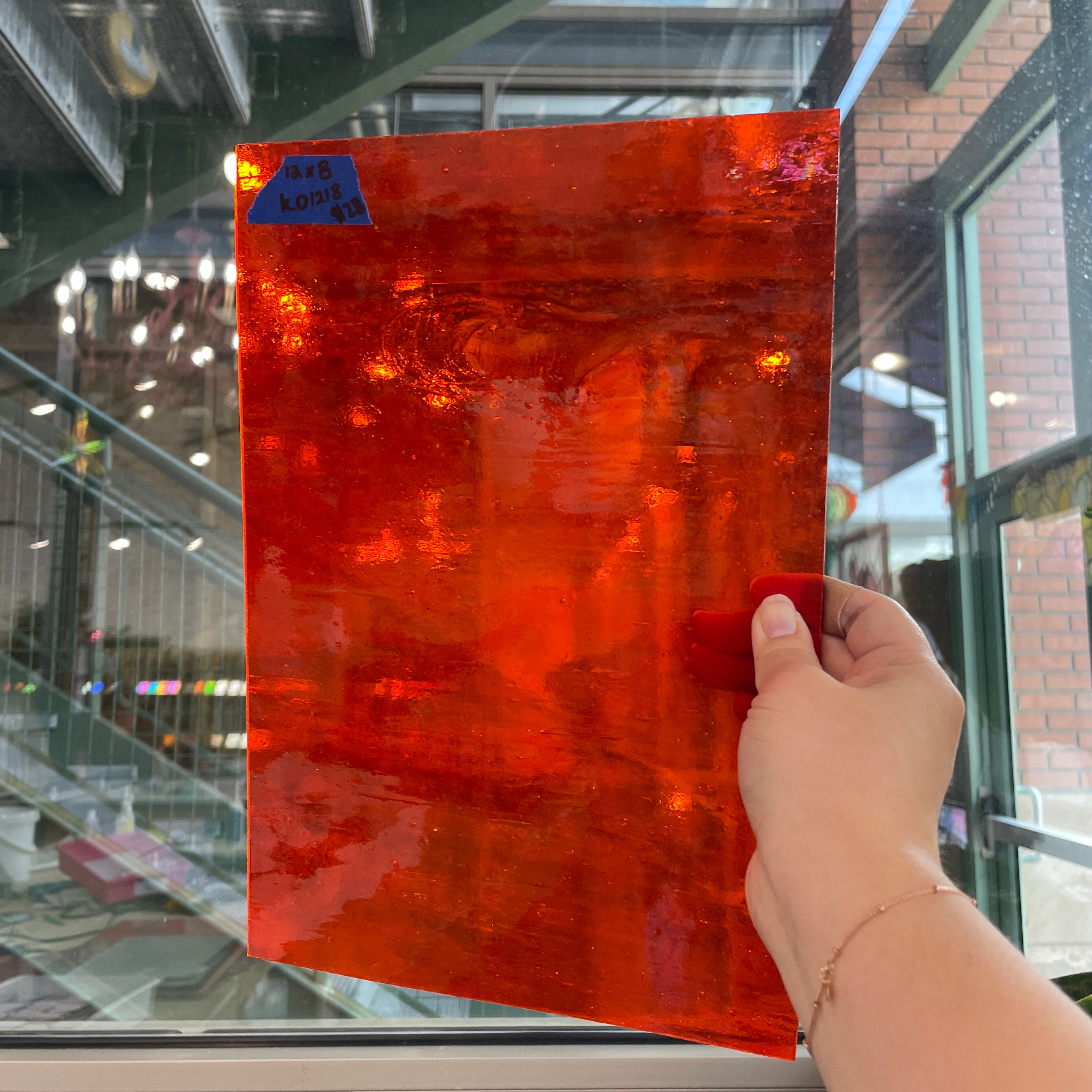 Red-Orange Transparent Kokomo Sheet Glass Colorado Glassworks KO1218 (12x8in)