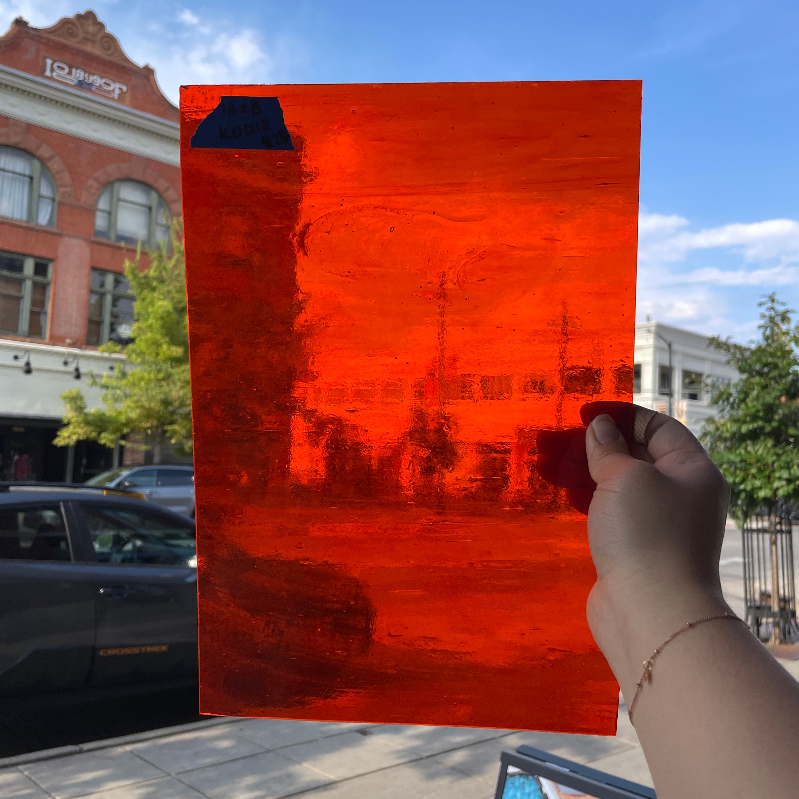 Red-Orange Transparent Kokomo Sheet Glass Colorado Glassworks