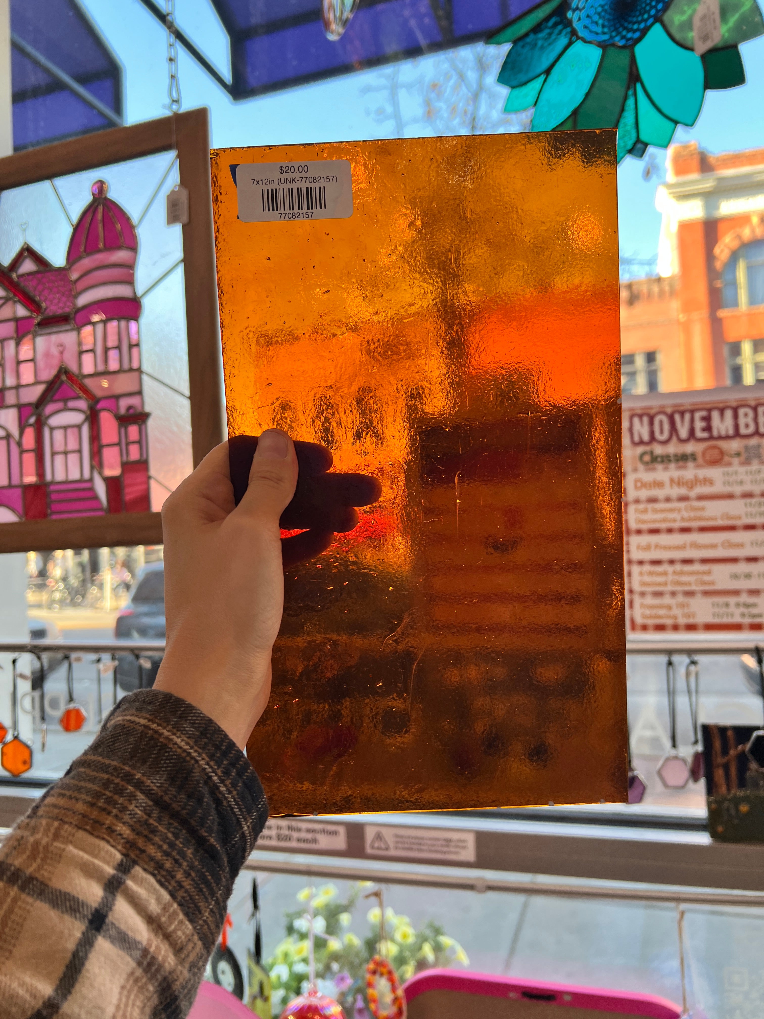 Medium-Dark Amber Transparent Kokomo Sheet Glass Colorado Glassworks 7x12in (UNK-77082157)