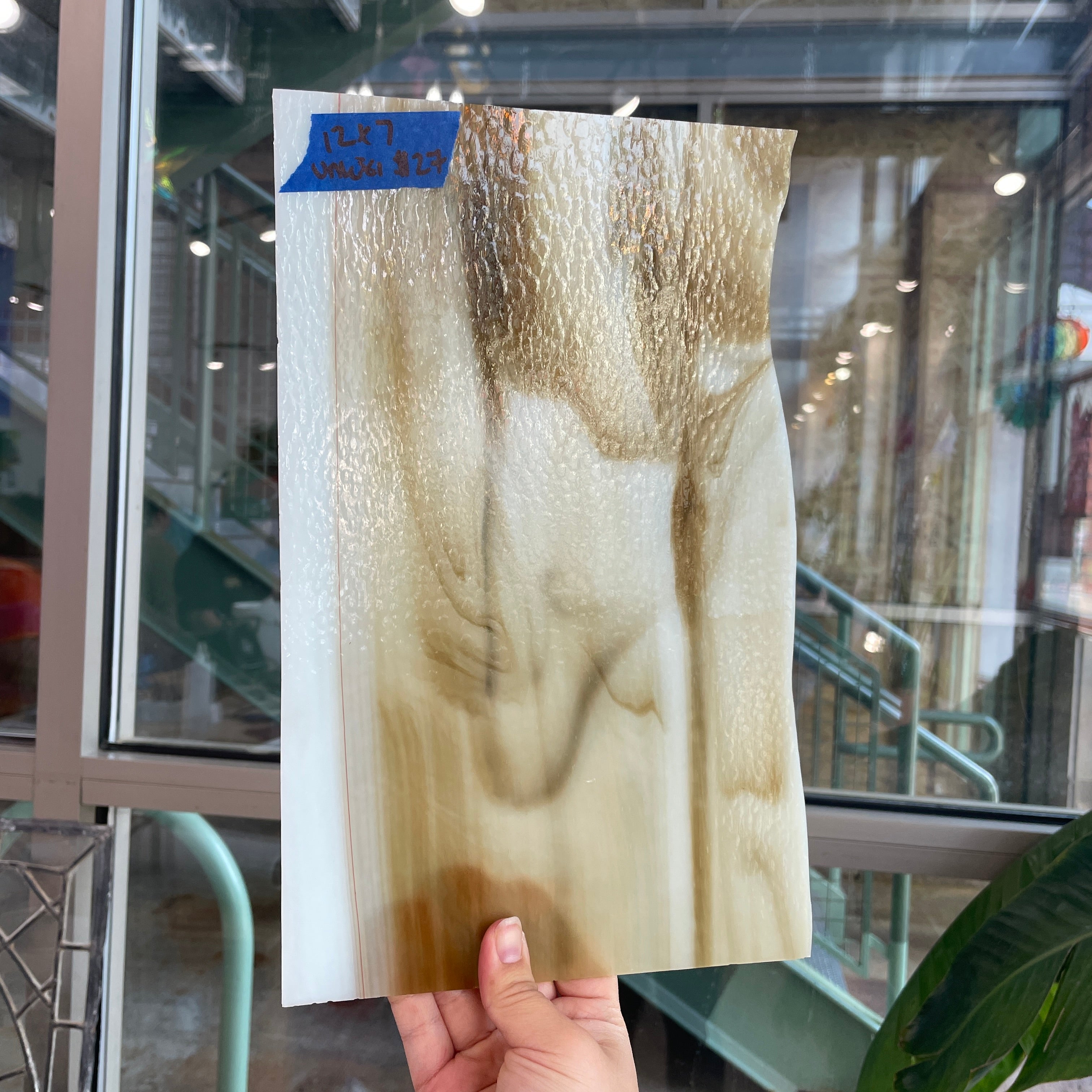 Mixed Brown Cream Textured Semi-Opaque Sheet Glass Colorado Glassworks UNK361 (12x7in)