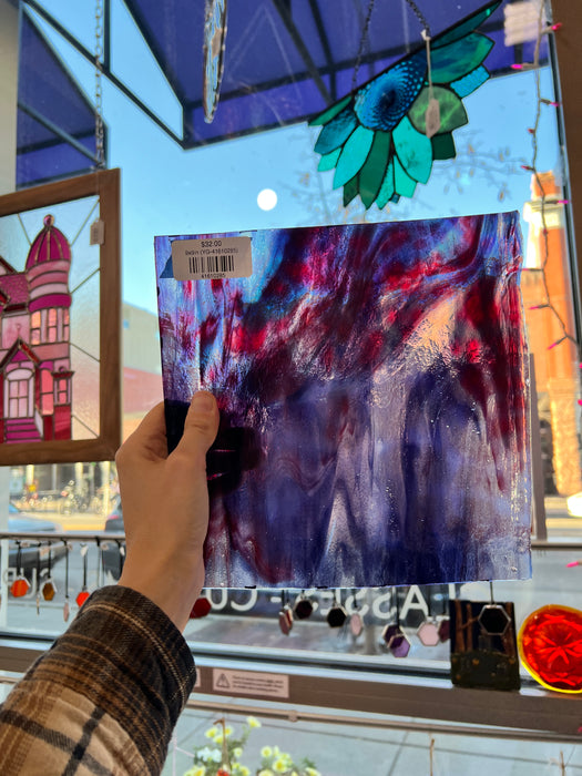 Purple Red Wispy Clear Youghiogheny Sheet Glass Colorado Glassworks
