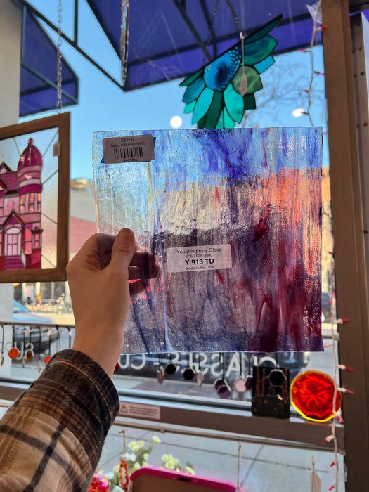 Purple Red Wispy Clear Youghiogheny Sheet Glass Colorado Glassworks