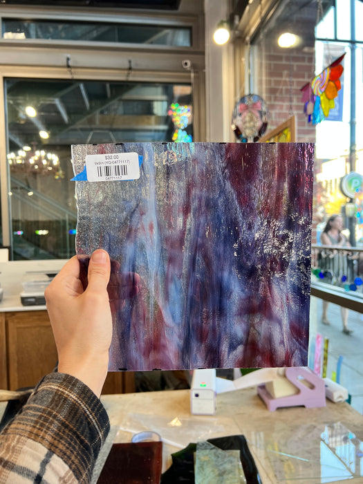 Purple Red Wispy Clear Youghiogheny Sheet Glass Colorado Glassworks