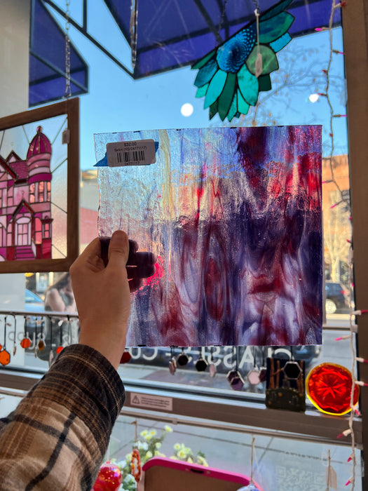 Purple Red Wispy Clear Youghiogheny Sheet Glass Colorado Glassworks