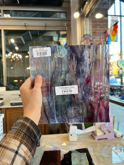 Purple Red Wispy Clear Youghiogheny Sheet Glass Colorado Glassworks