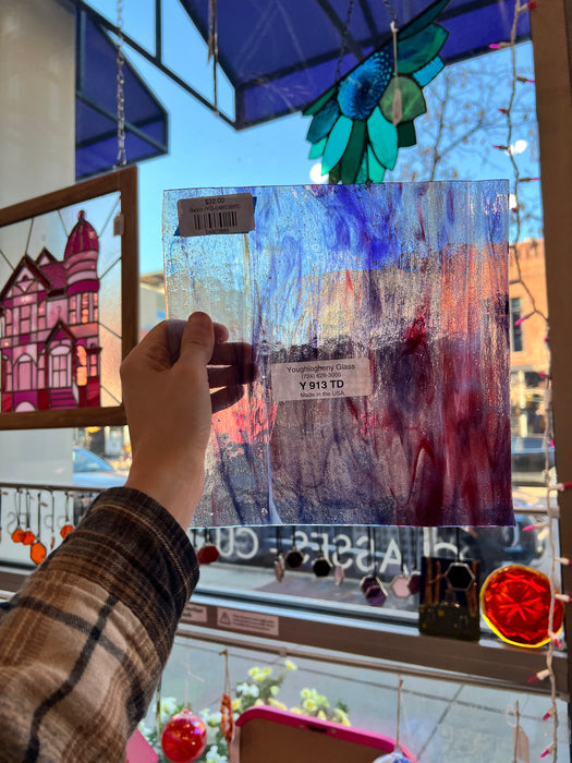 Purple Red Wispy Clear Youghiogheny Sheet Glass Colorado Glassworks