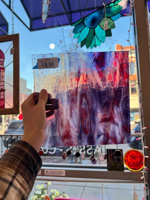 Purple Red Wispy Clear Youghiogheny Sheet Glass Colorado Glassworks