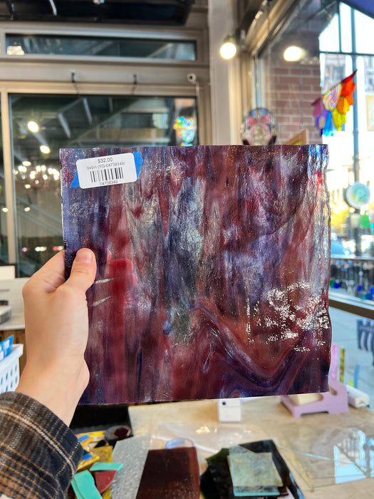 Purple Red Wispy Clear Youghiogheny Sheet Glass Colorado Glassworks 9x9in (YG-04738349)