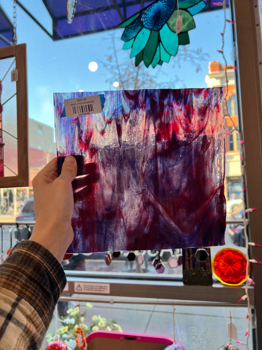 Purple Red Wispy Clear Youghiogheny Sheet Glass Colorado Glassworks