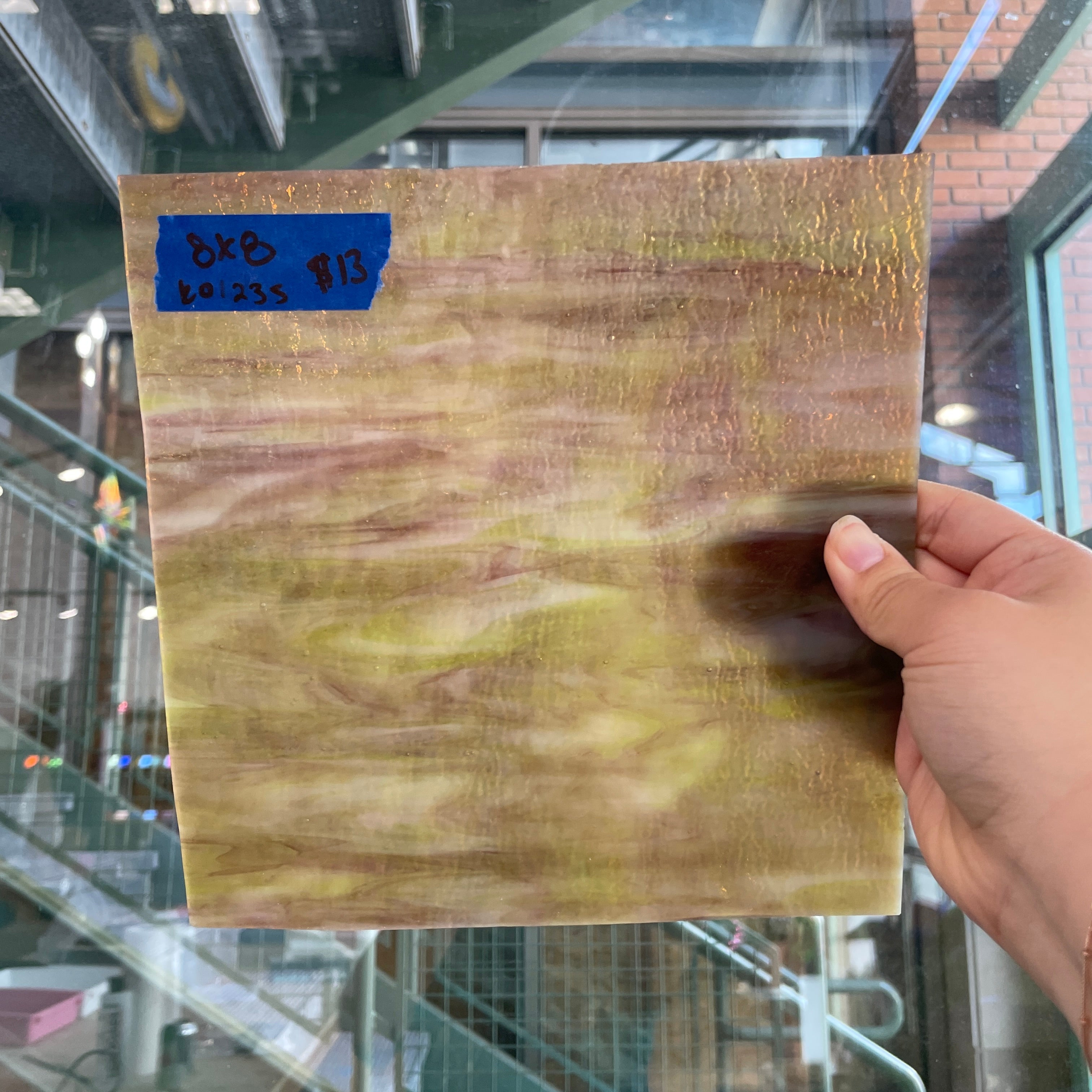 Tan Purple Wispy Kokomo Sheet Glass Youghiogheny KO1235 (8x8in)