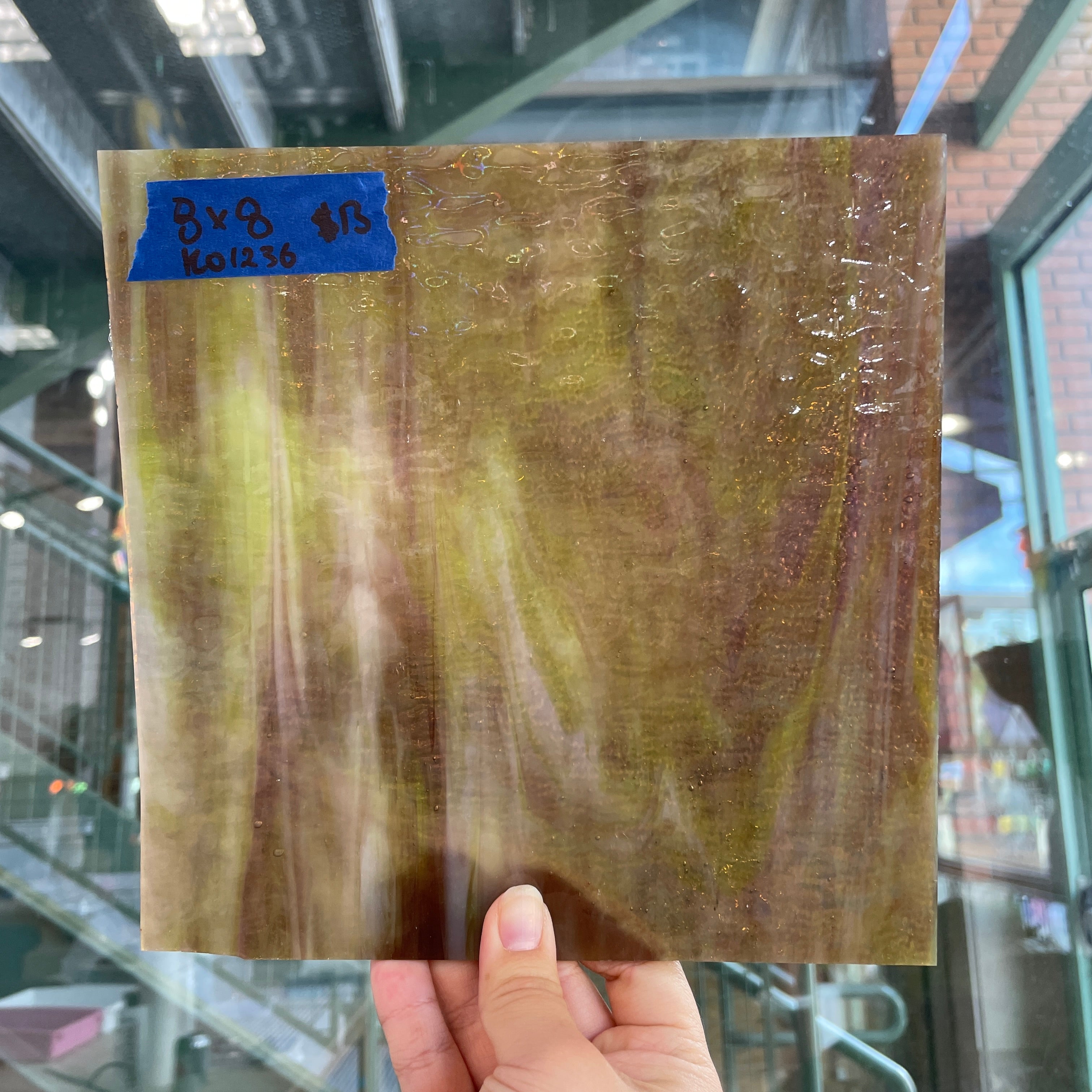 Tan Purple Wispy Kokomo Sheet Glass Youghiogheny KO1236 (8x8in)