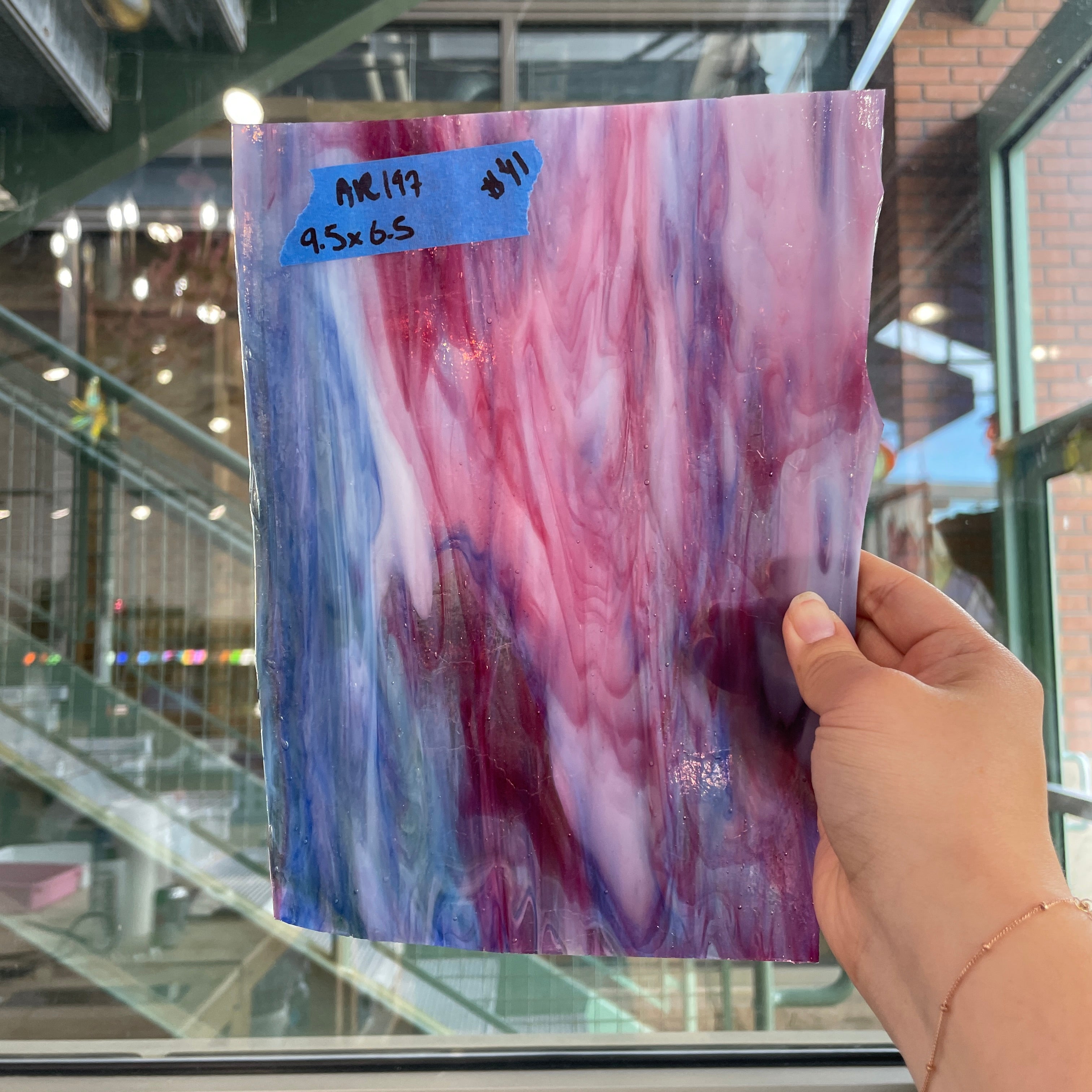 Blue Pink White Wispy Armstrong Sheet Glass Colorado Glassworks