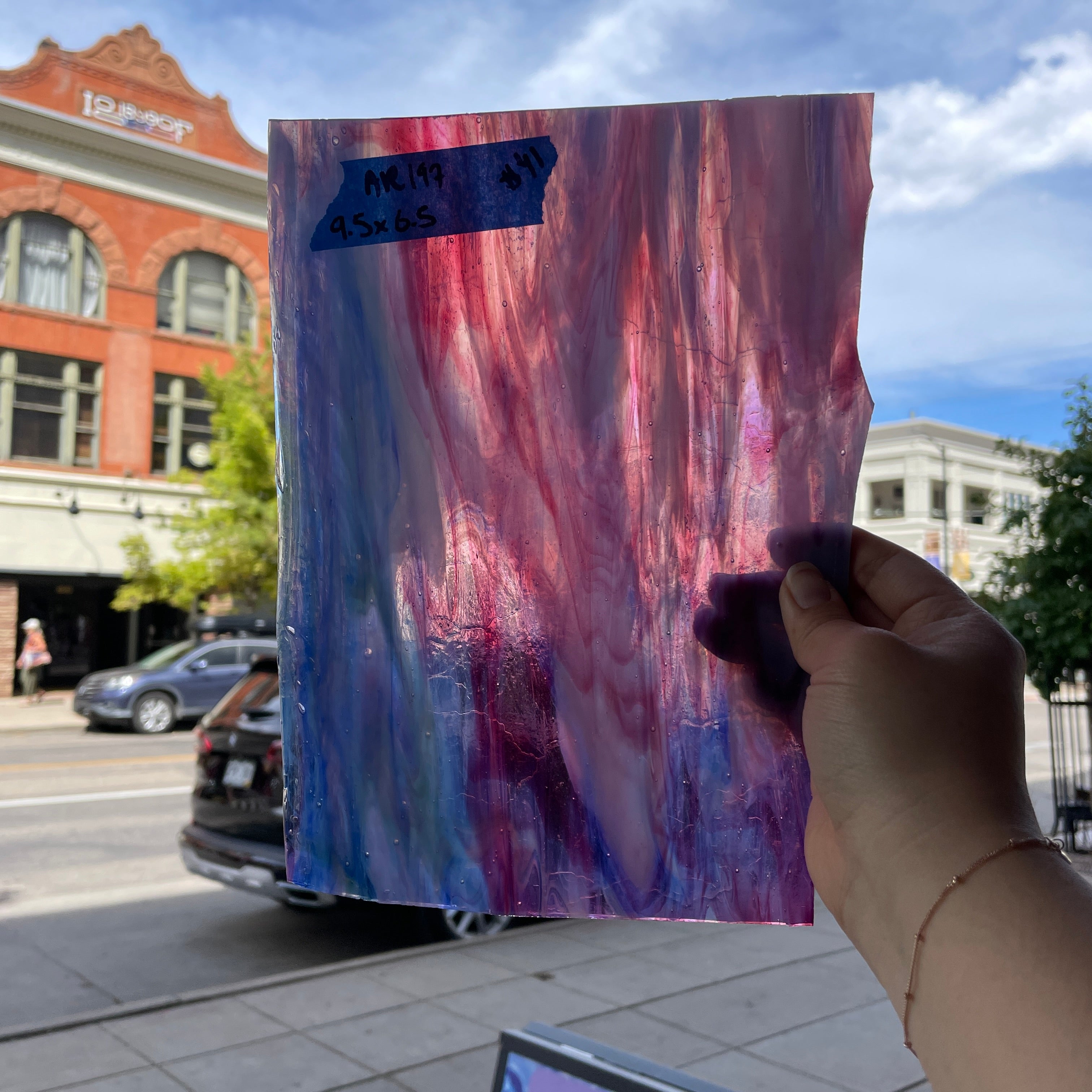 Blue Pink White Wispy Armstrong Sheet Glass Colorado Glassworks