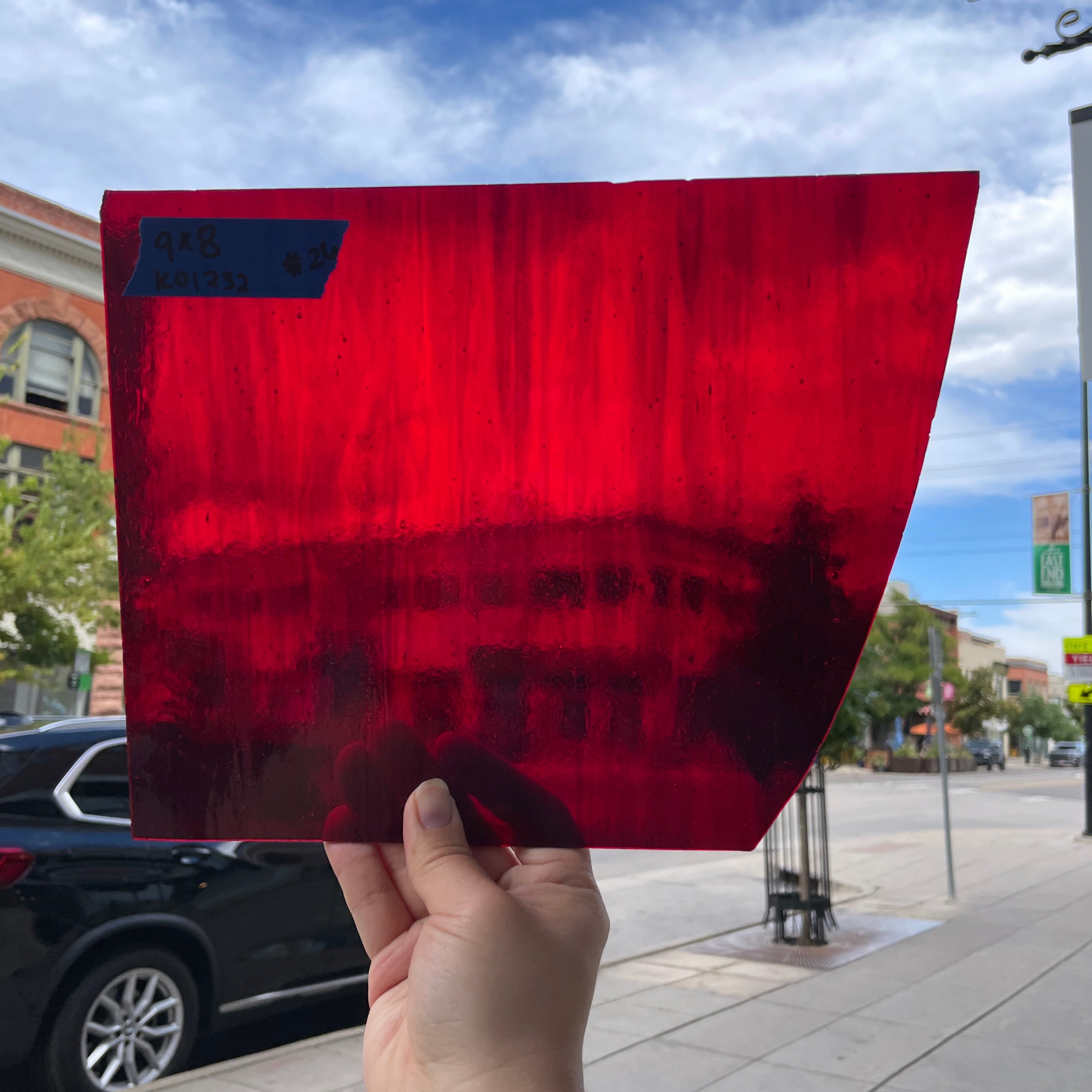 Wispy Red Transparent Kokomo Sheet Glass Colorado Glassworks