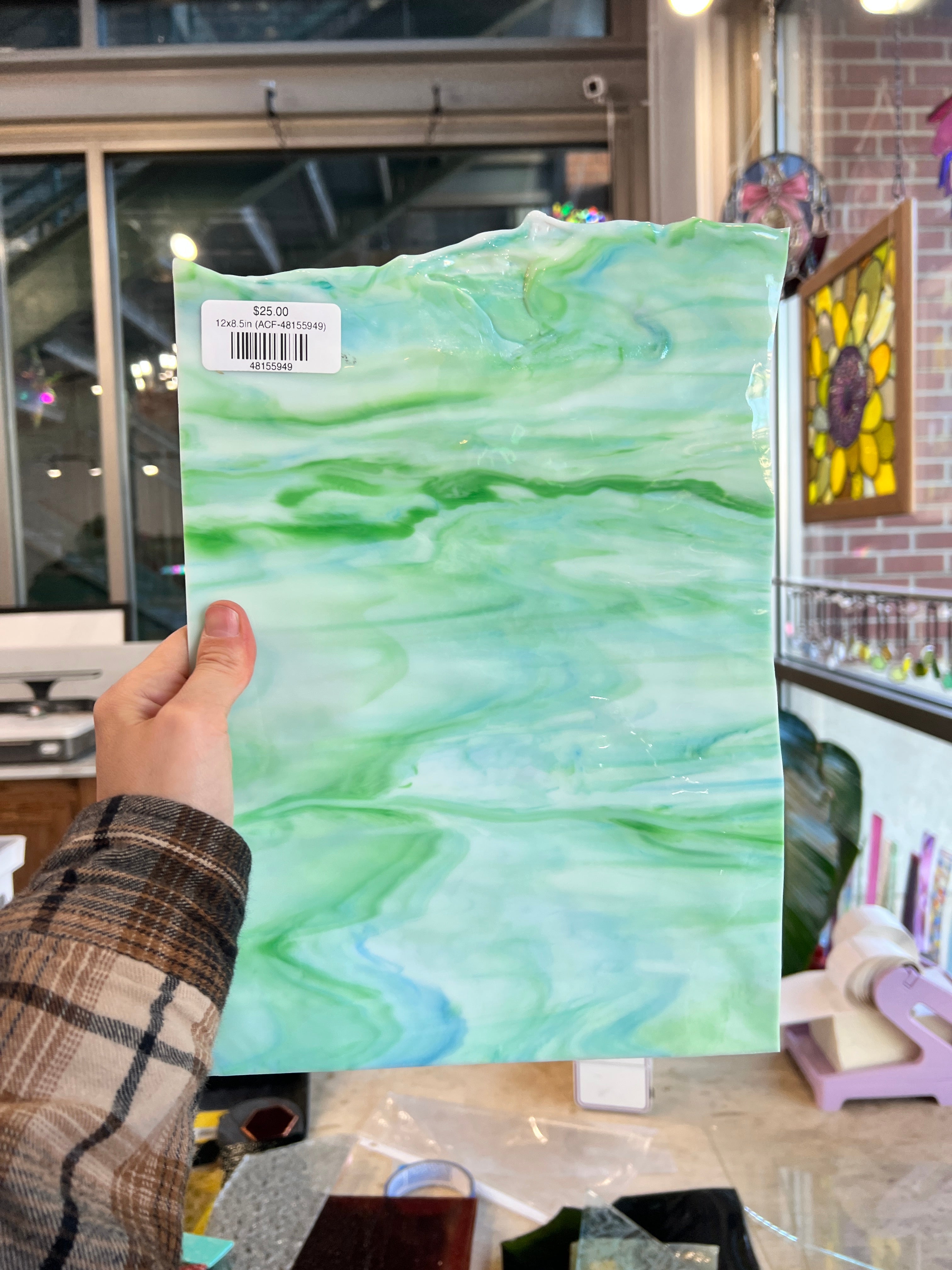 Vintage Blue Green White Mixed AC Fischer Sheet Glass Colorado Glassworks ACF-48155949 (12x8.5in)