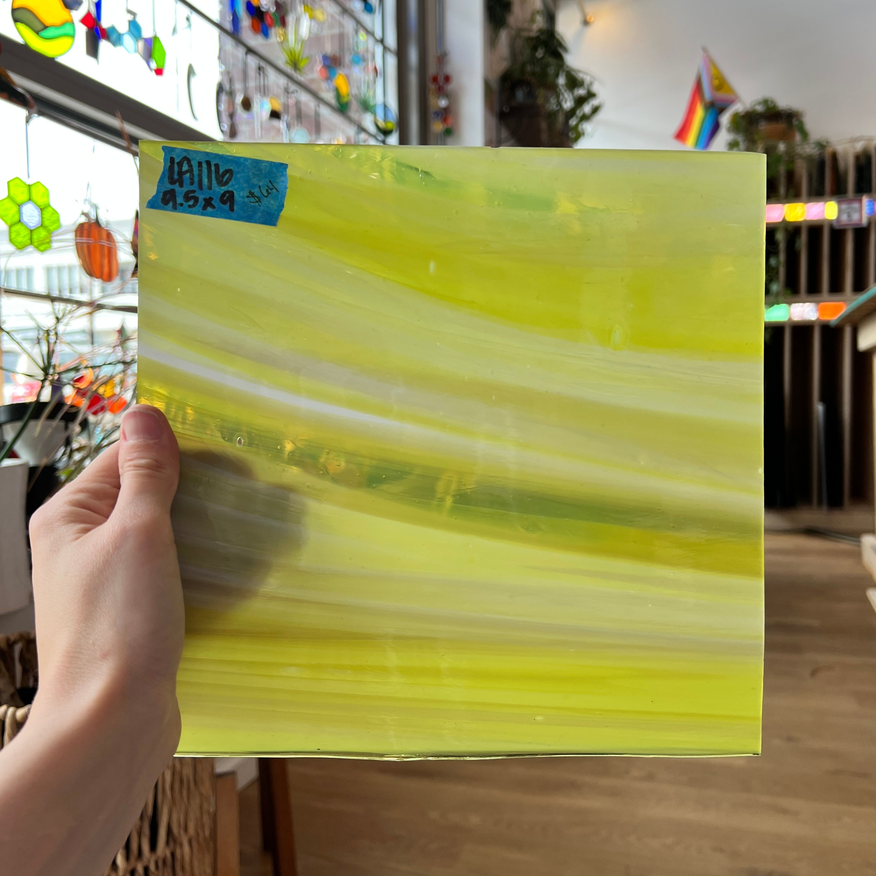 Lamberts Mouth Blown Lamberts Lemon Yellow & White S4 Sheet Glass Colorado Glassworks LA116 (9x9.5in)  