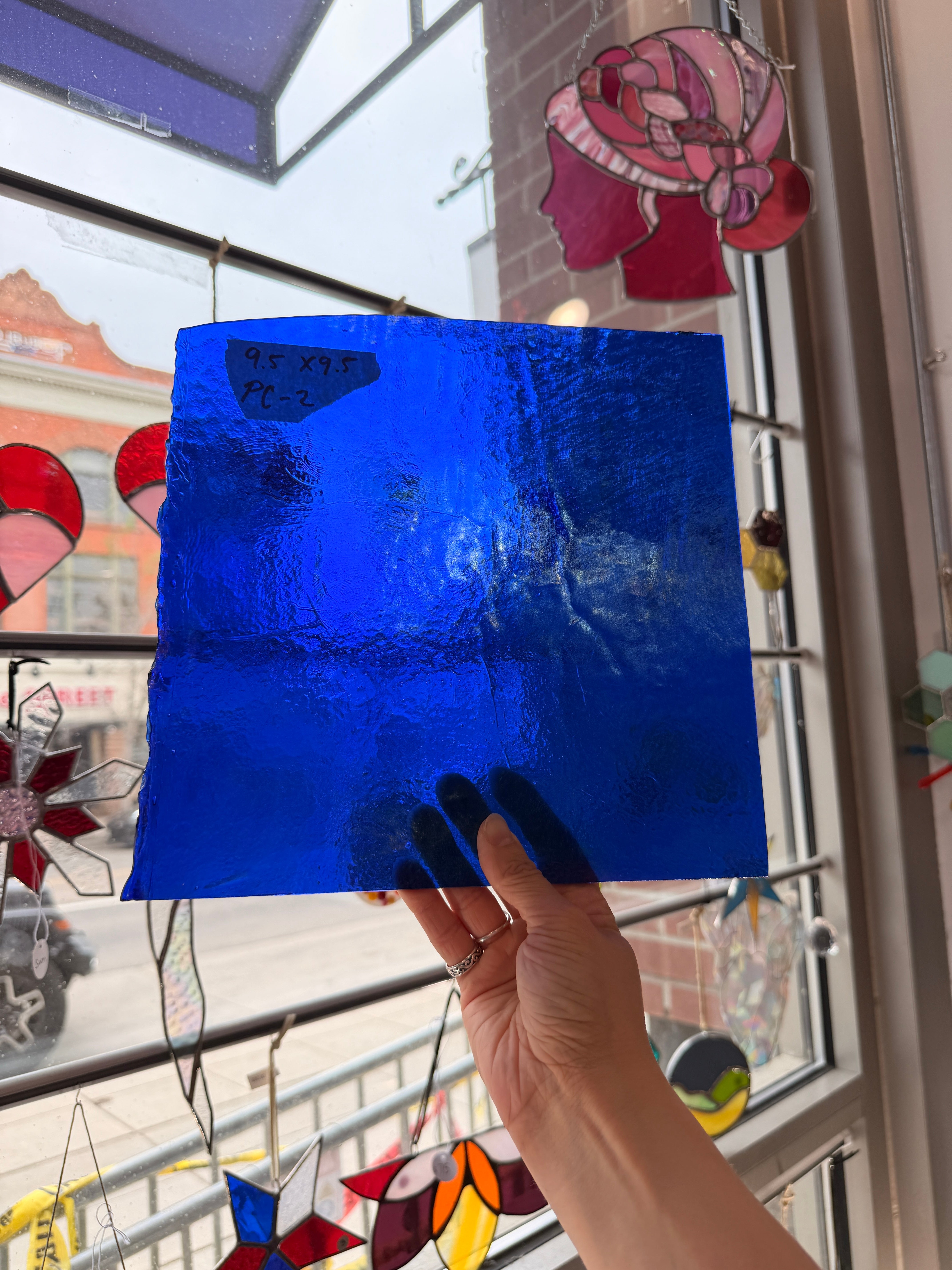 Dark Blue Vintage Iridescent Bullseye Sheet Glass Colorado Glass Works