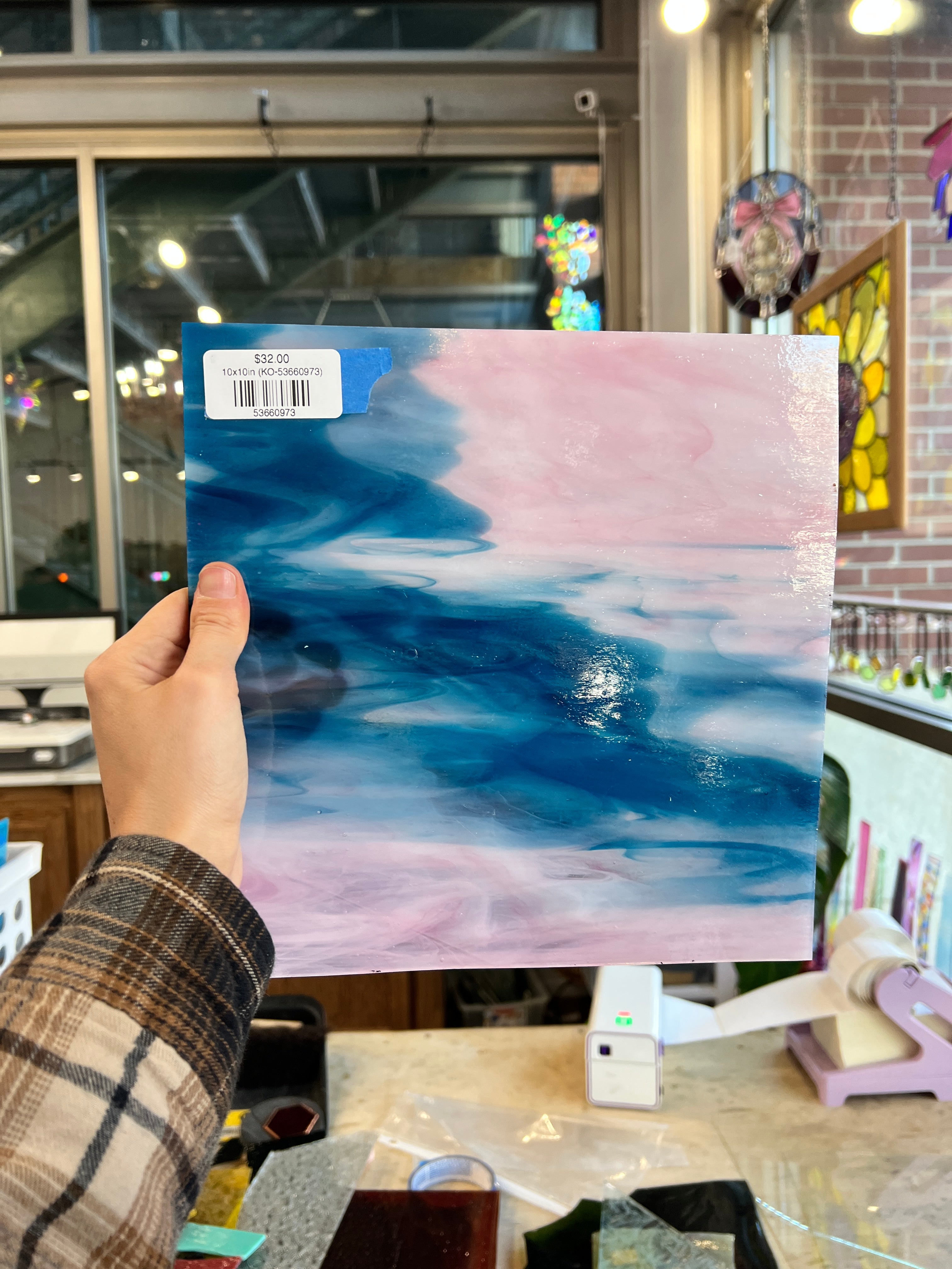 Blue Pink Wispy Kokomo Sheet Glass Colorado Glassworks 10x10in (KO-53660973)