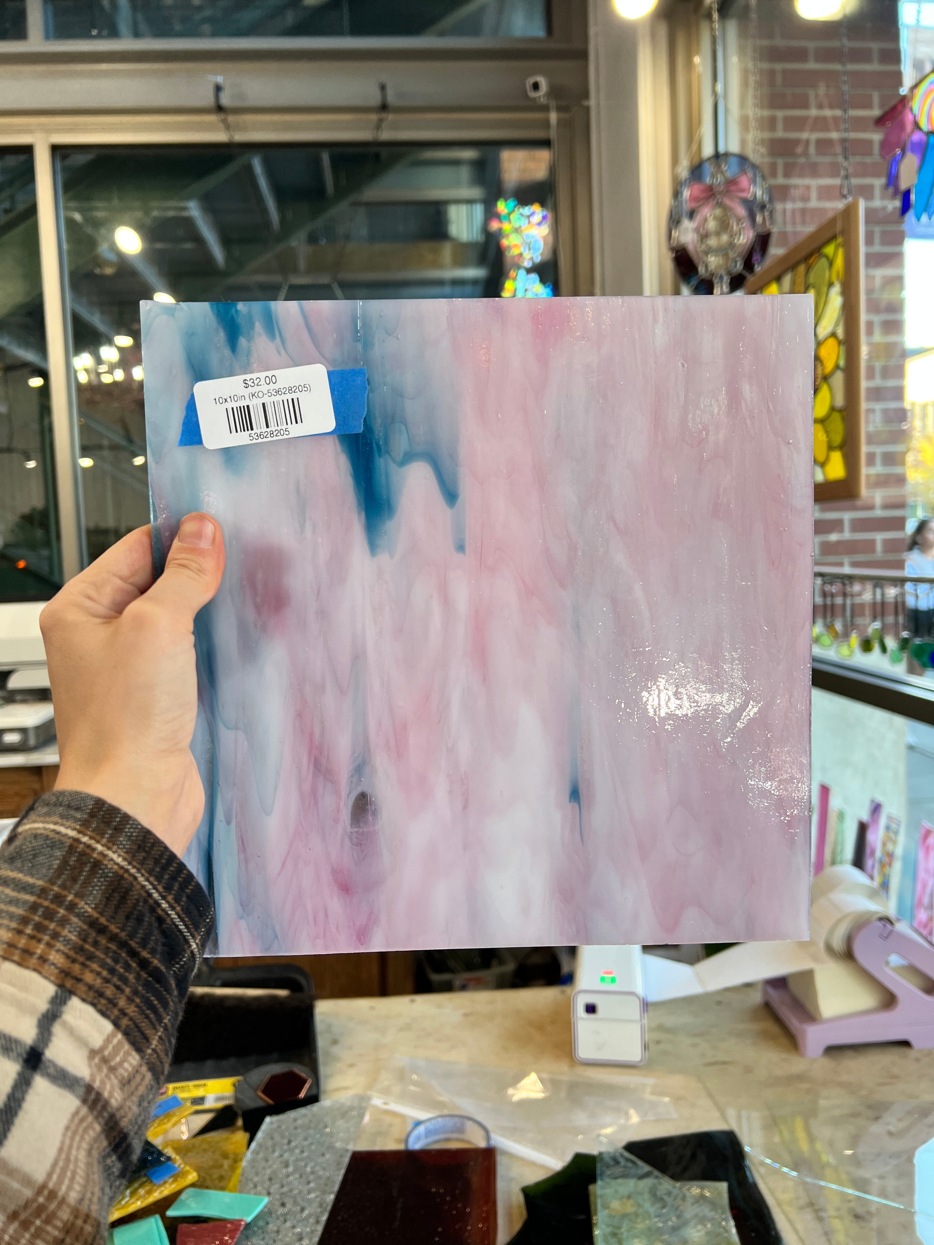 Blue Pink Wispy Kokomo Sheet Glass Colorado Glassworks 10x10in (KO-53628205)