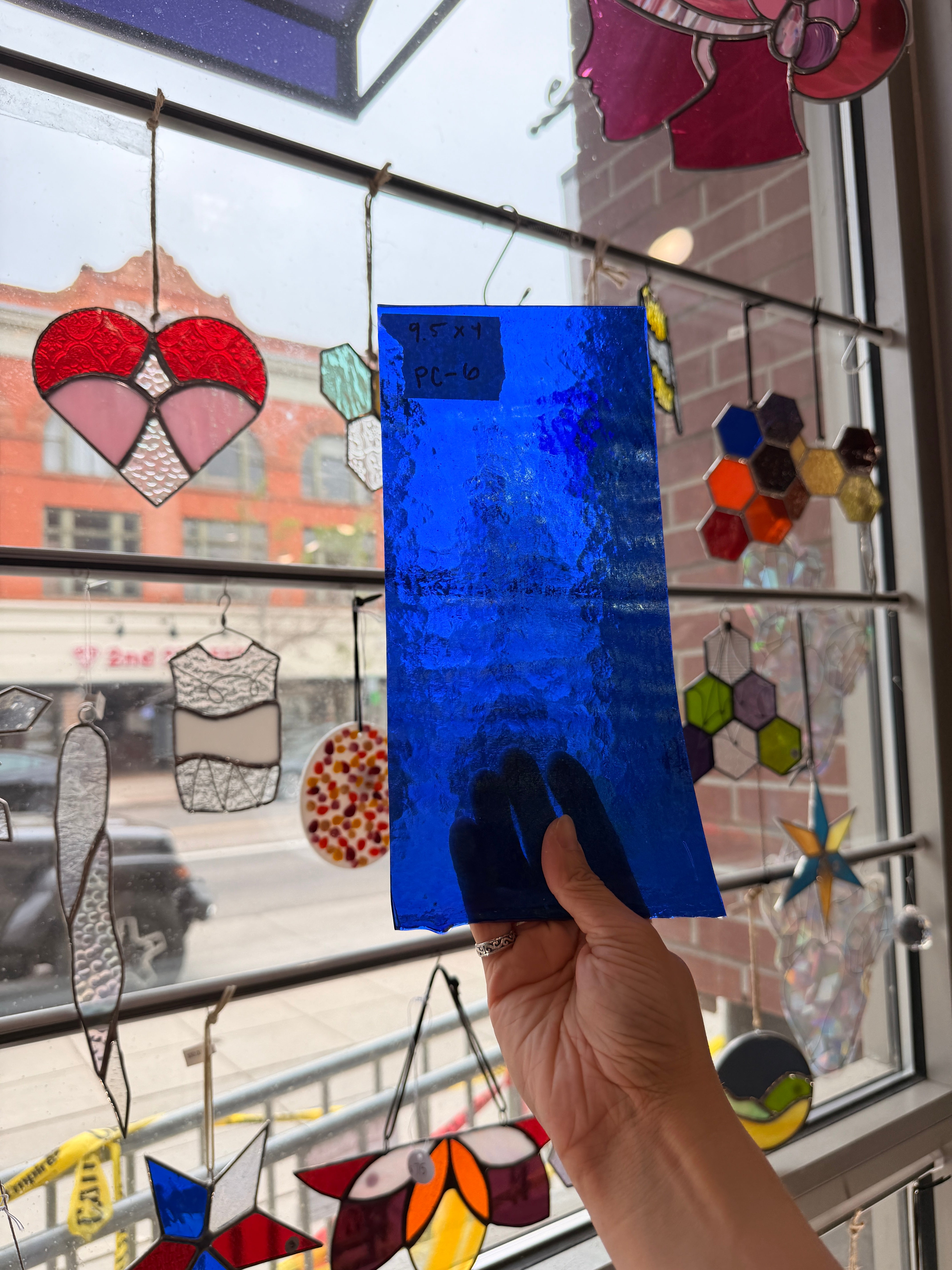 Dark Blue Vintage Iridescent Bullseye Sheet Glass Colorado Glass Works