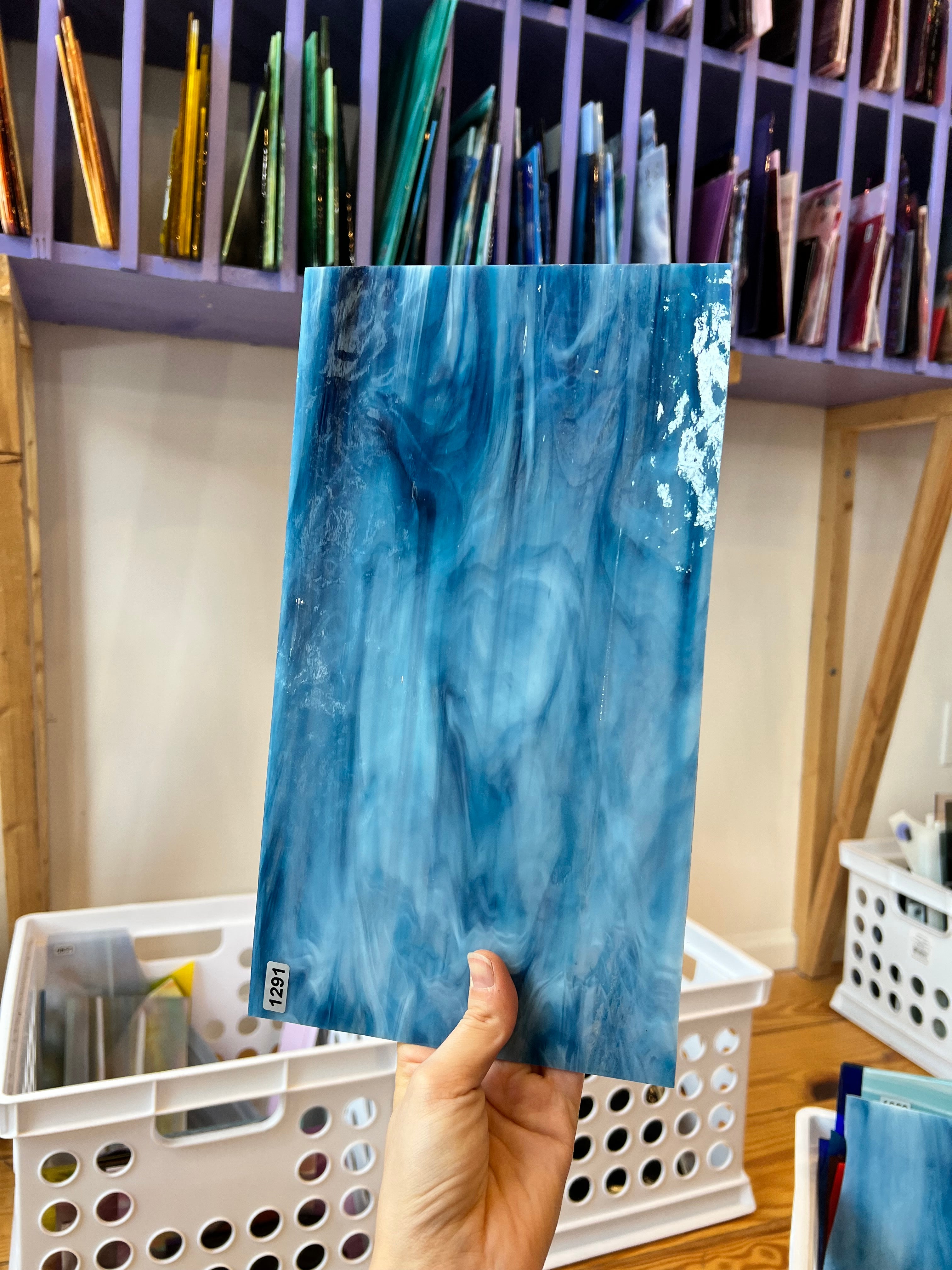 Yonder Blue Pearl Opal Oceanside Fusible 96 COE Sheet Glass Colorado Glassworks OS-YONDERBLUE-PO (12x6)