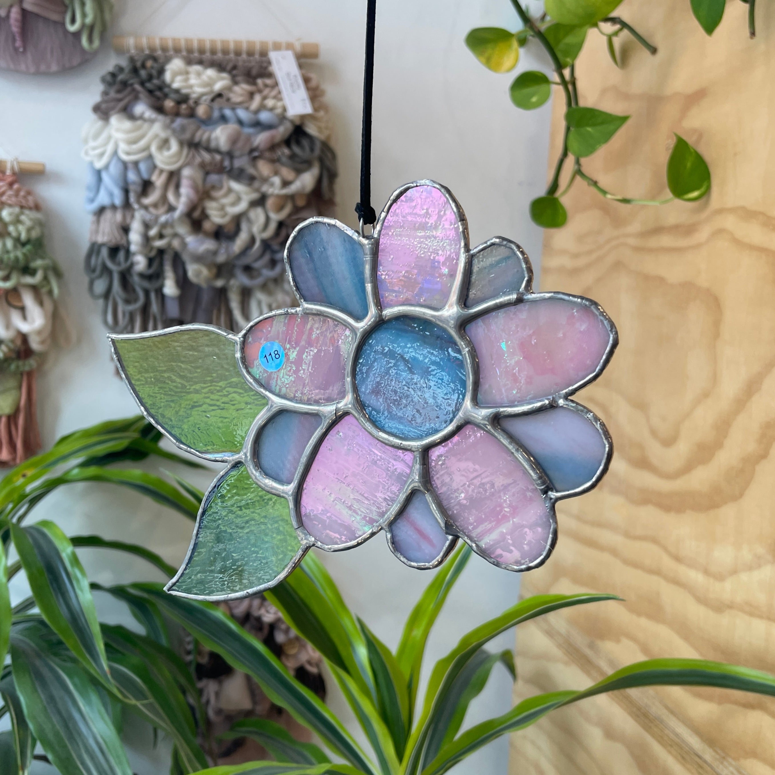 Pink and Blue Flower Colorado Glass Works