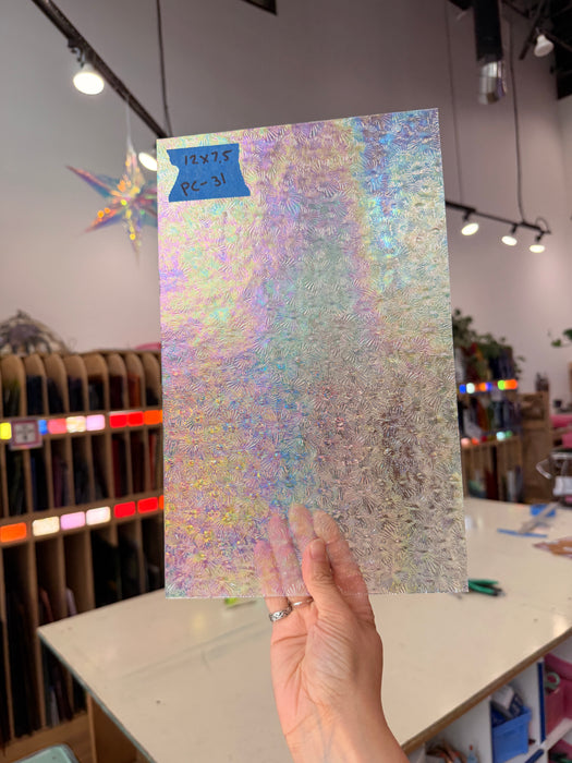 Iridescent Clear Rainbow Florentine Wissmach Sheet Glass Colorado Glass Works PC31 (12x7.5in)
