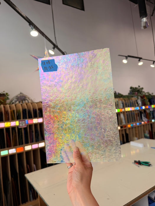 Iridescent Clear Rainbow Florentine Wissmach Sheet Glass Colorado Glass Works