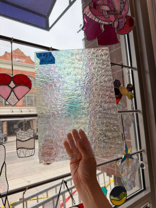 Iridescent Clear Rainbow Florentine Wissmach Sheet Glass Colorado Glass Works