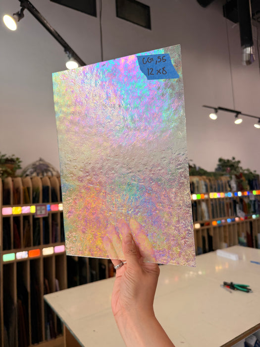 Iridescent Clear Rainbow Florentine Wissmach Sheet Glass Colorado Glass Works