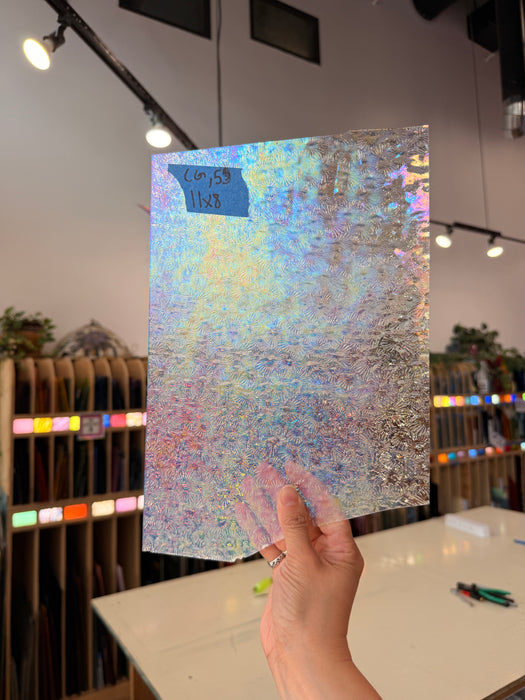 Iridescent Clear Rainbow Florentine Wissmach Sheet Glass Colorado Glass Works CG53 (11x8in)